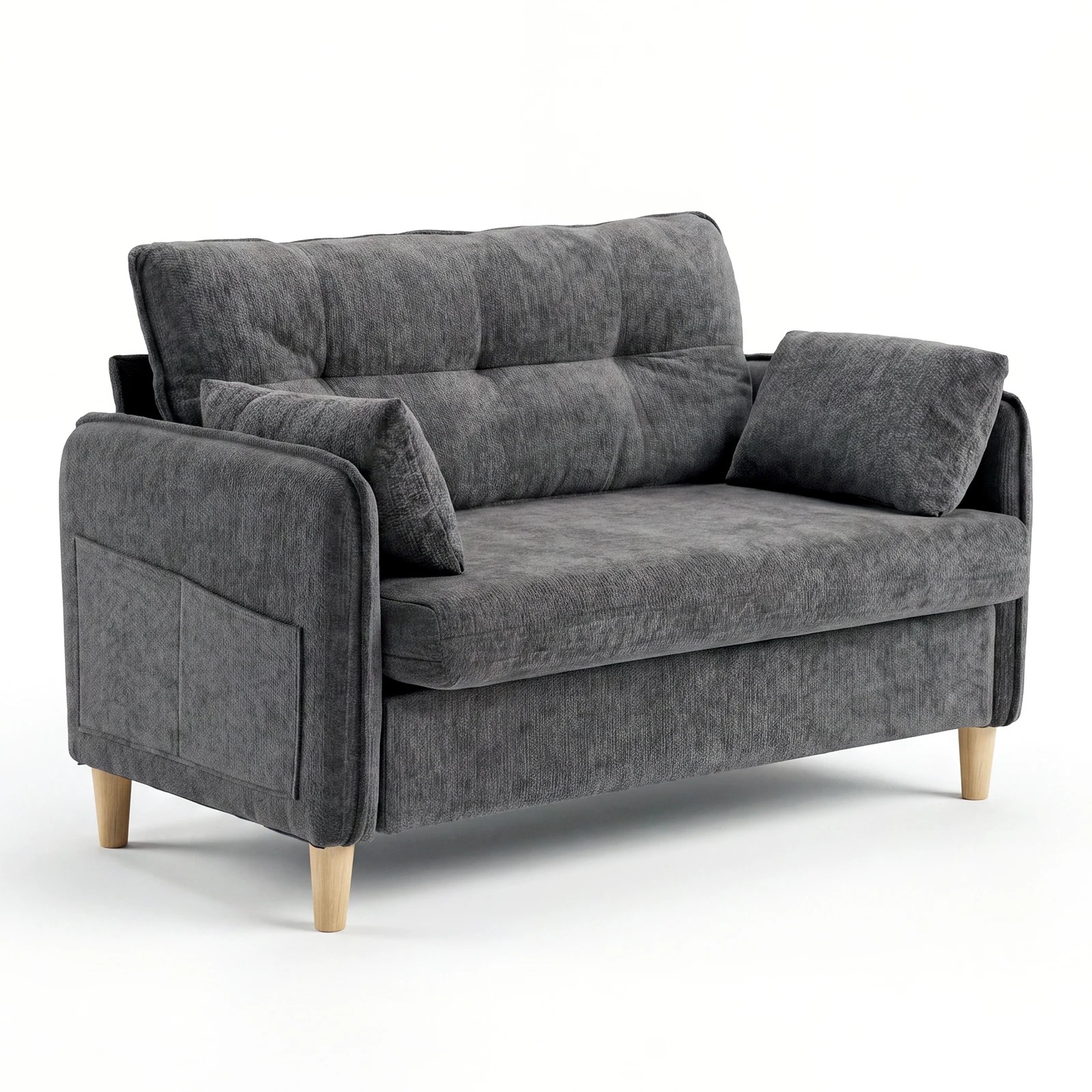 1 Advwin Loveseat Sofa 127cm 2-Seater Chenille Fabric Button Tufted Upholstered Small Couch - Grey, 1 of 8