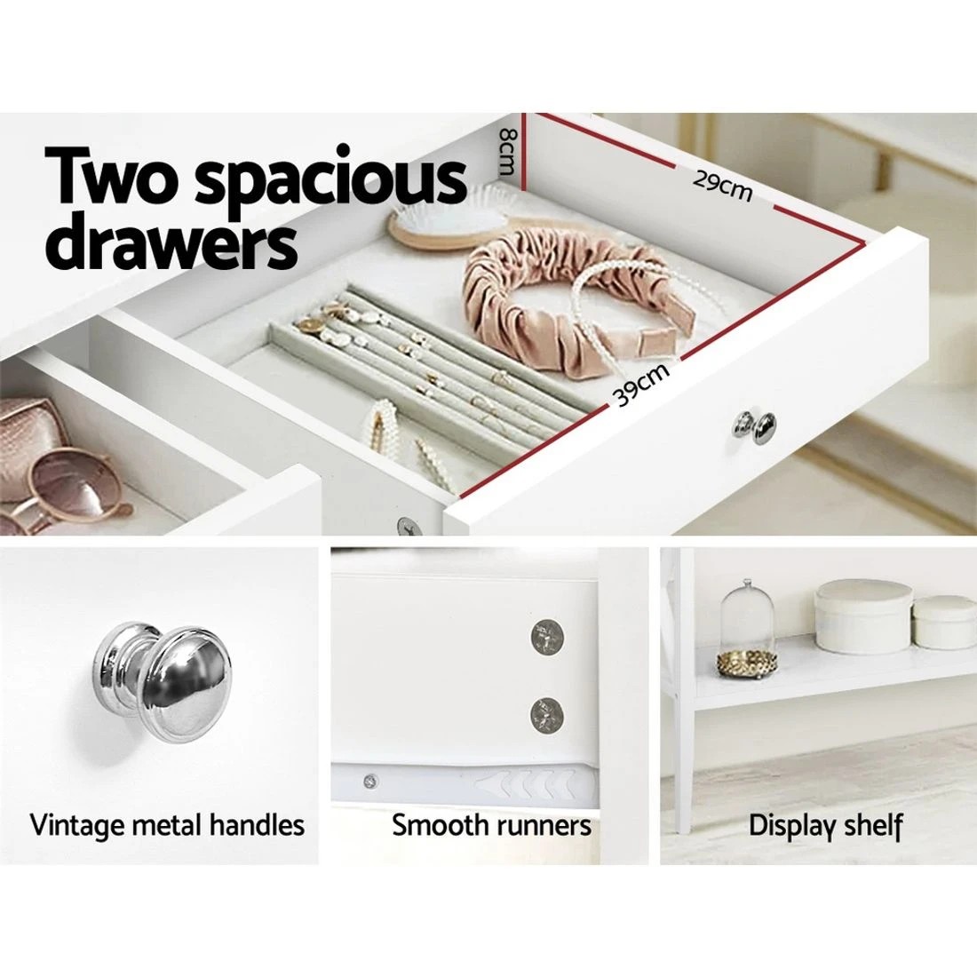 8 Artiss Console Table 2 Drawers 100CM  Chole - White, 8 of 8