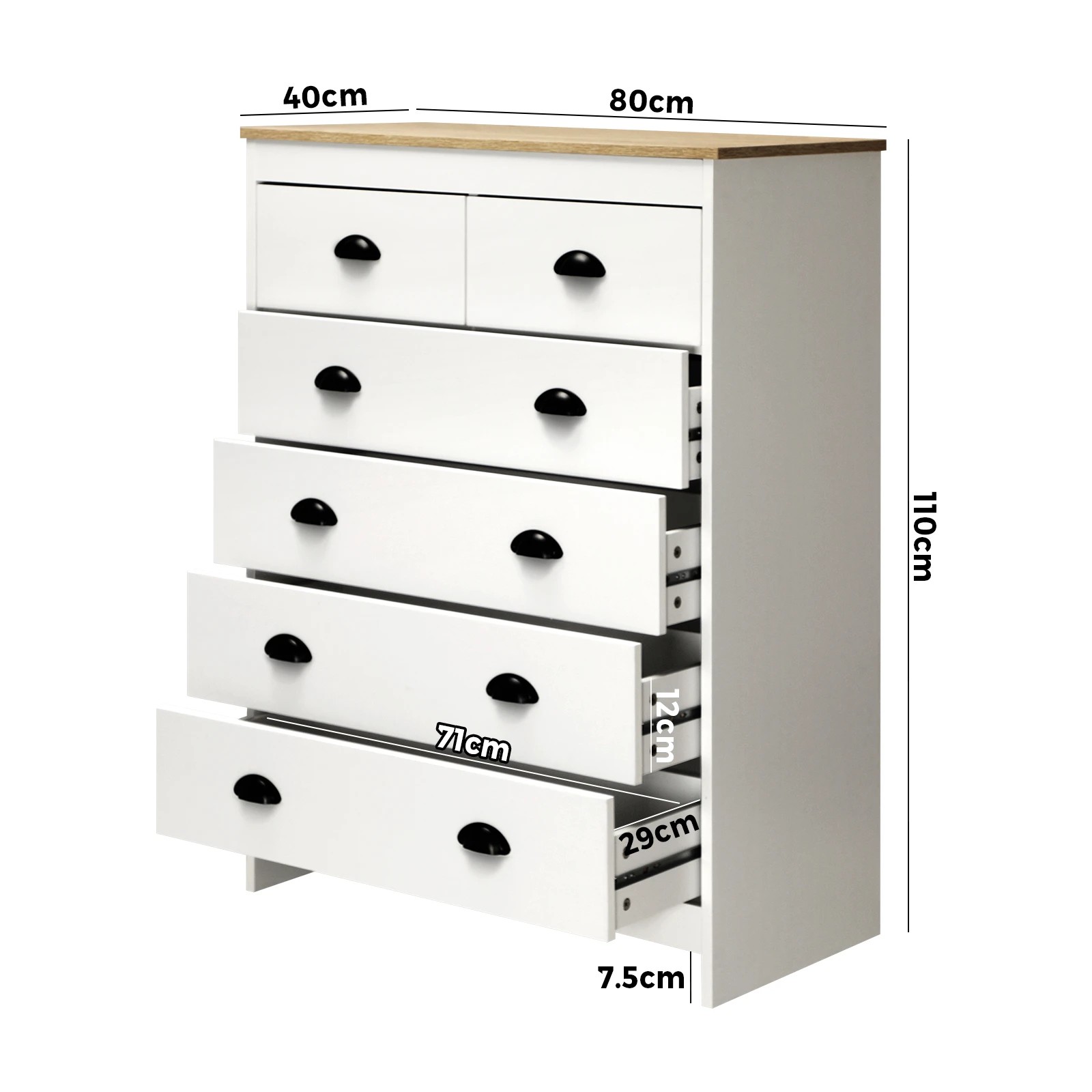 9 Oikiture 6 Chest of Drawers Tallboy Dresser Table Storage Cabinet - White, 9 of 9