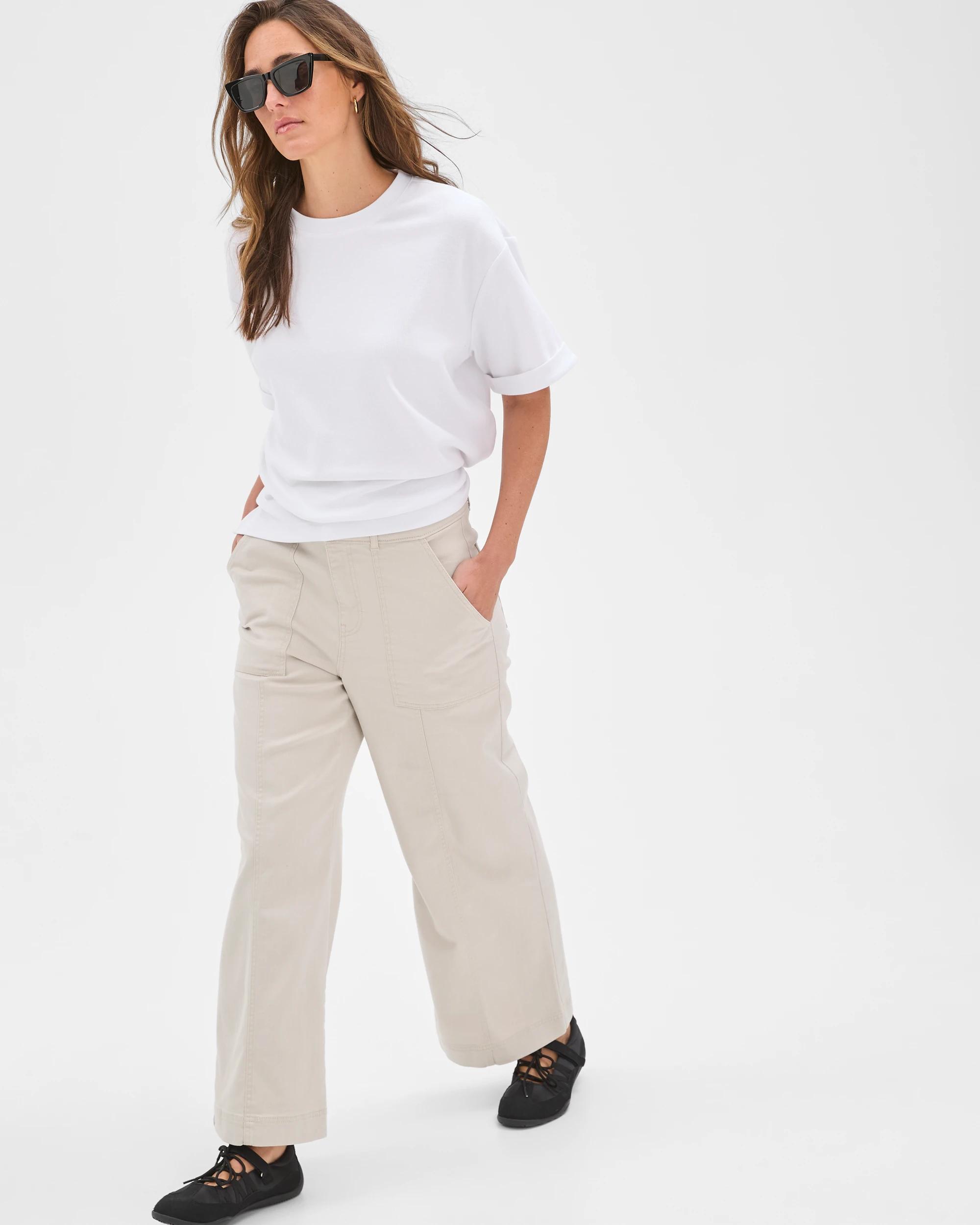 2 Target Woman Australian Cotton Blend Stretch Twill Wide Leg Pants PARCHMENT, 2 of 7