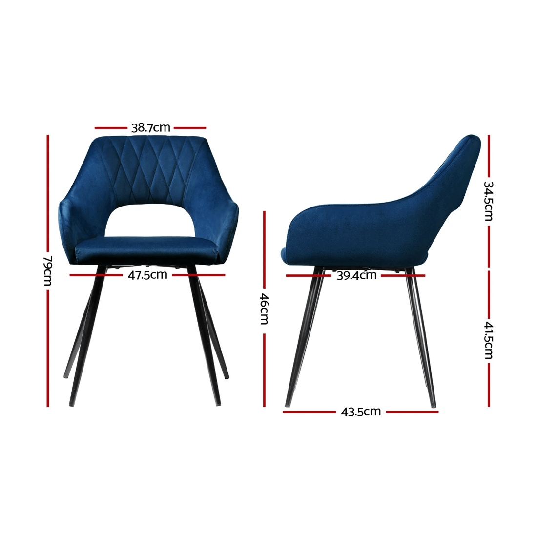 2 Artiss Dining Chairs Set of 2 Velvet Hollow Armchair - Blue, 2 of 6