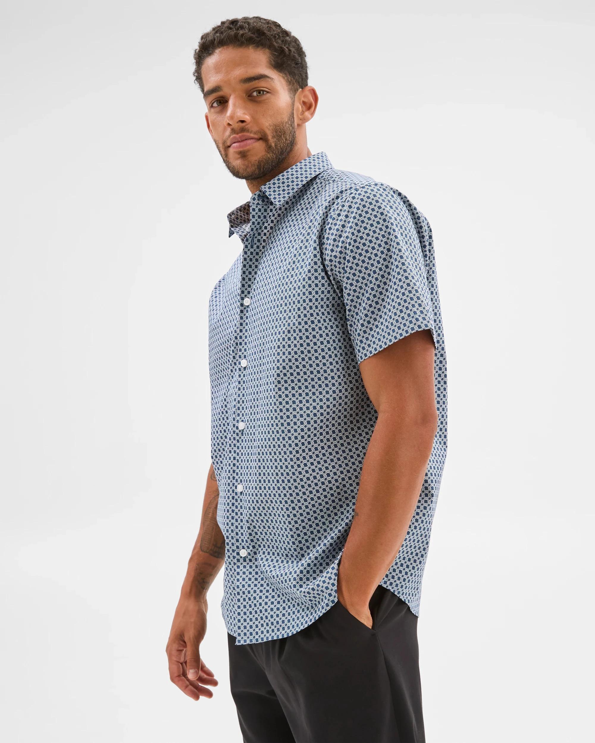 4 Preview Australian Cotton Short Sleeve Shirt NAVY GEO, 4 of 6