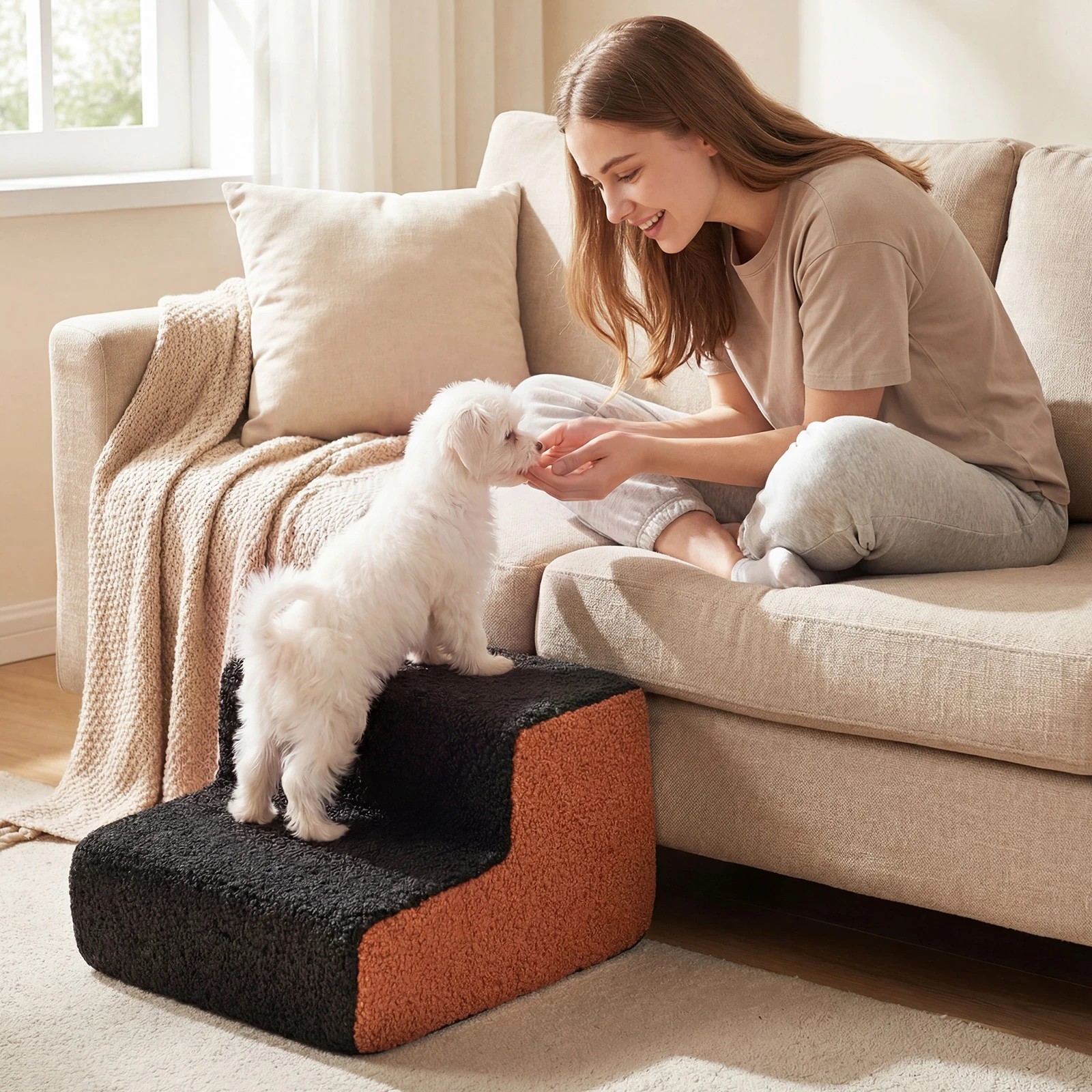 3 Costway 2-Tier Foam Dog Ramp Soft Doggy Ladder Non-Slip Bottom - Black, 3 of 7