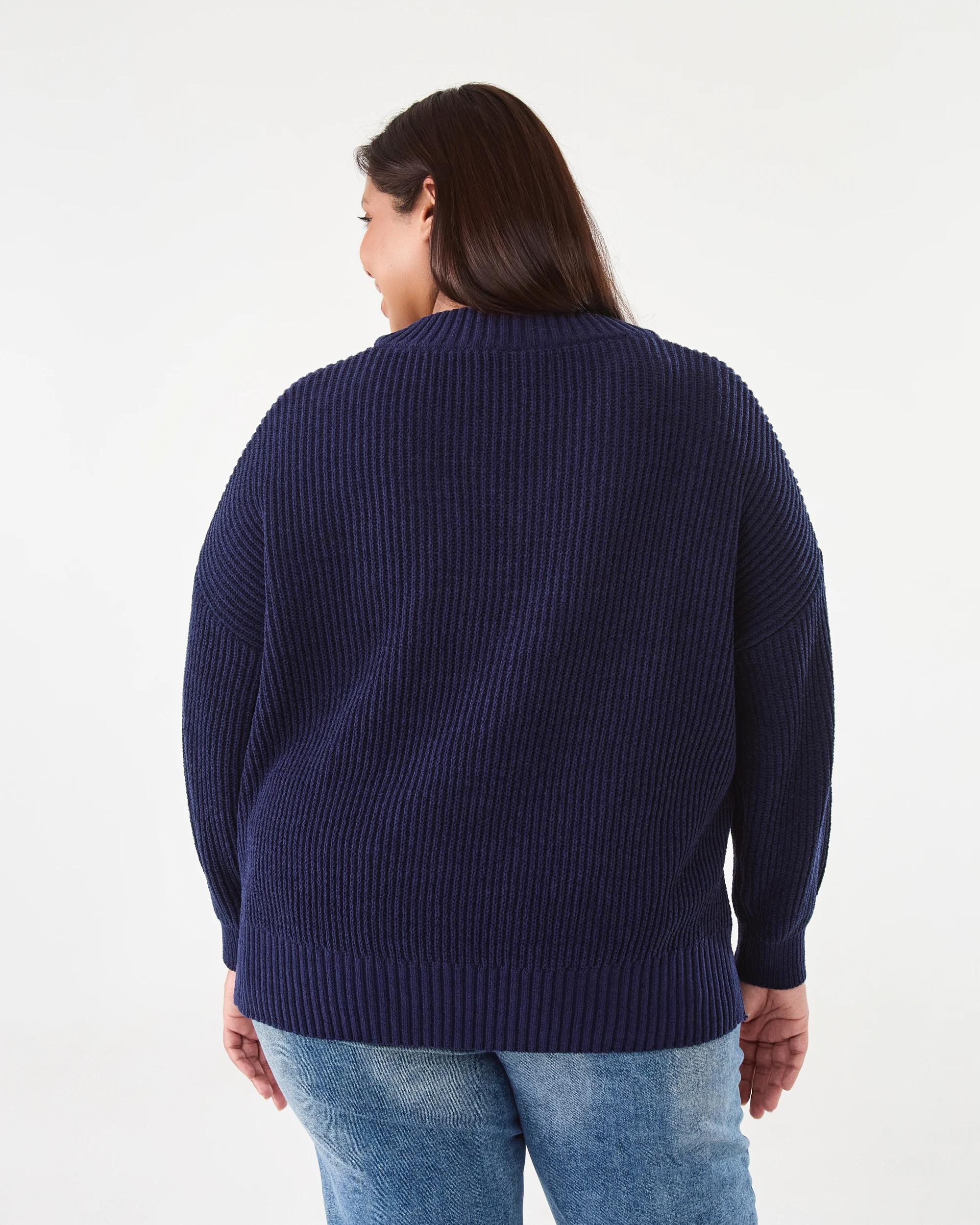 3 Curve Long Sleeve V-neck Chenille Jumper Blu Pcoat, 3 of 7