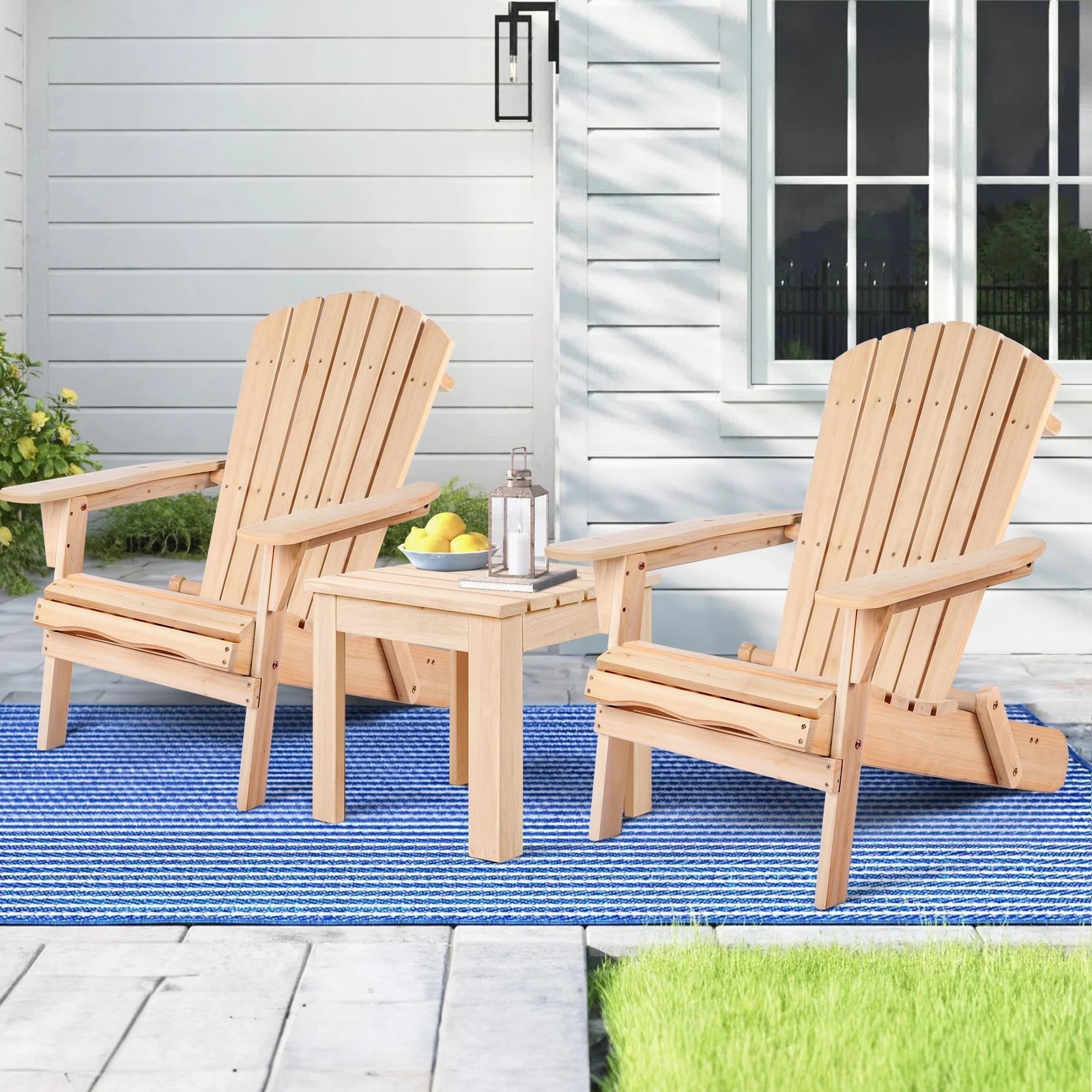 3 Alfordson Adirondack Chairs Table 3PCS Set Wooden Outdoor Furniture Beach - Natural, 3 of 9