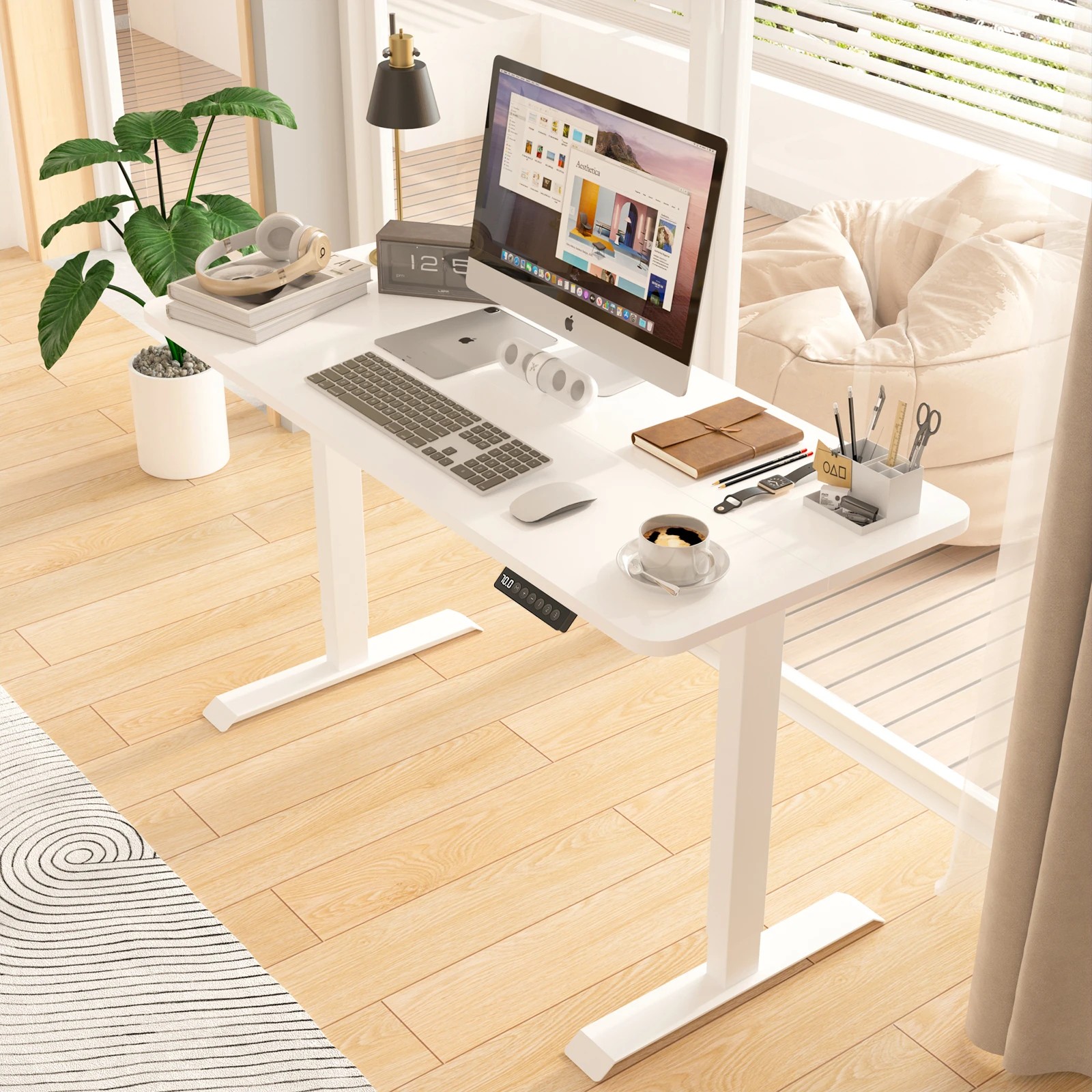 2 Advwin Standing Desk Height Adjustable Electric Sit Stand Desks 140cm - White, 2 of 4