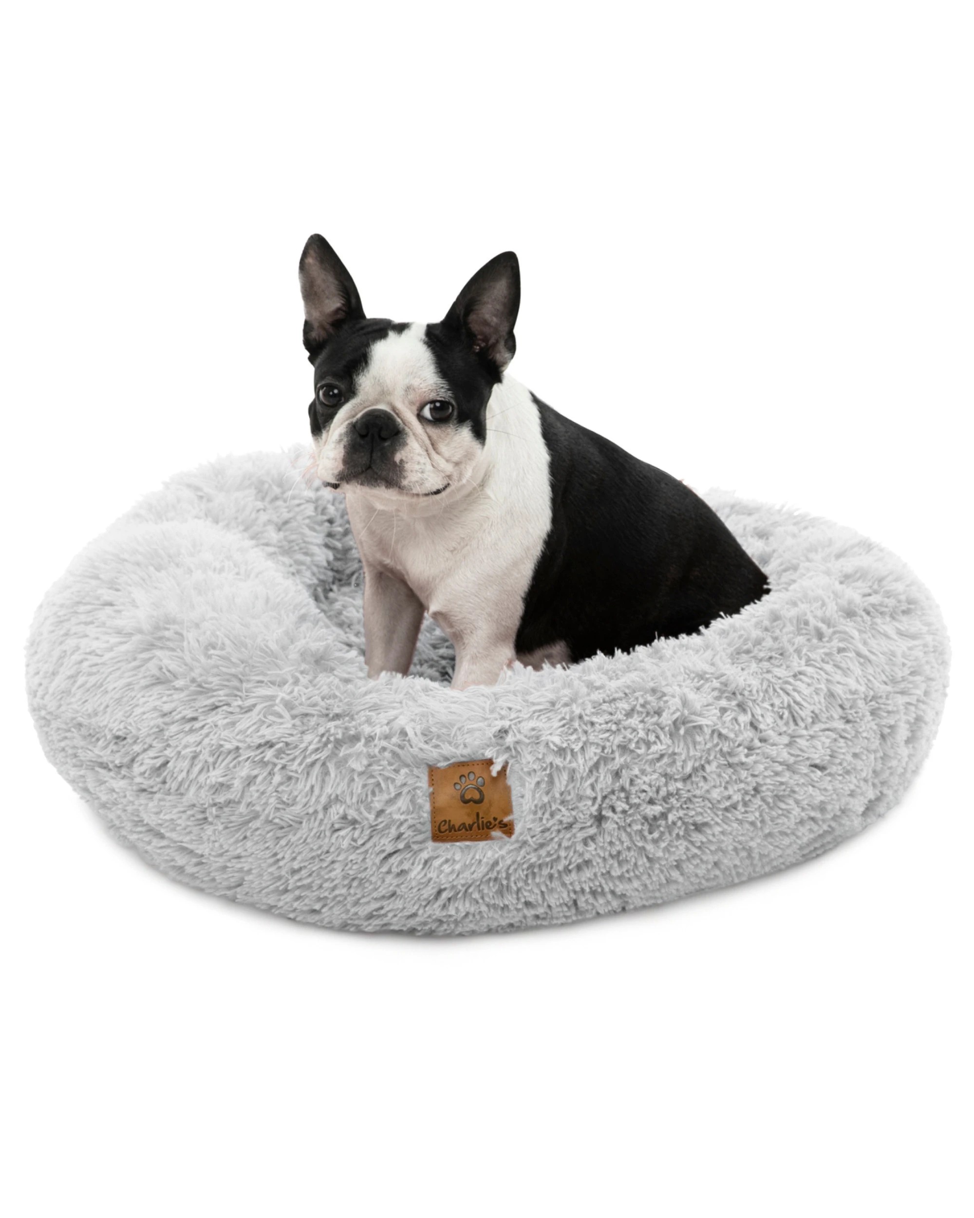 2 Charlie's Shaggy Faux Fur Round Calming Dog Bed Small - White, 2 of 6
