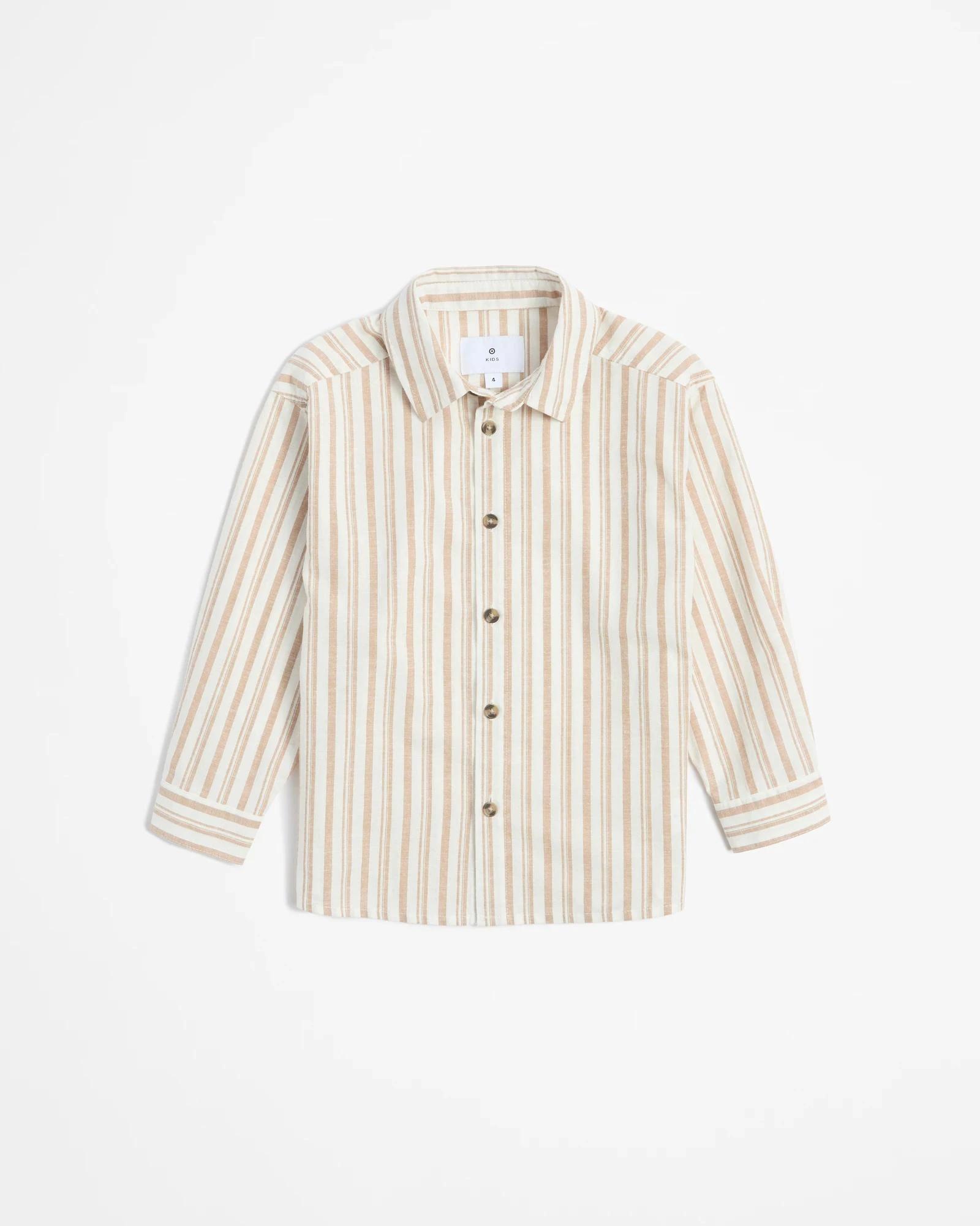 1 Target Australian Cotton Linen Blend Long Sleeve Stripe Shirt NEUTRAL, 1 of 3