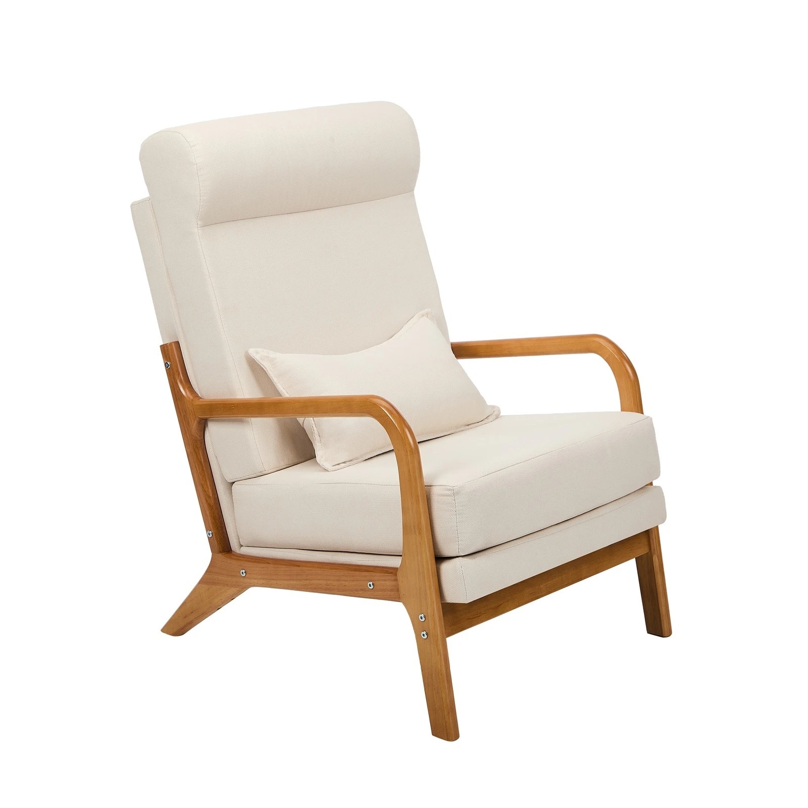 3 Oikiture 2x Armchair Linen Fabric Lounge Chair with Lumbar Pillow - Beige, 3 of 7