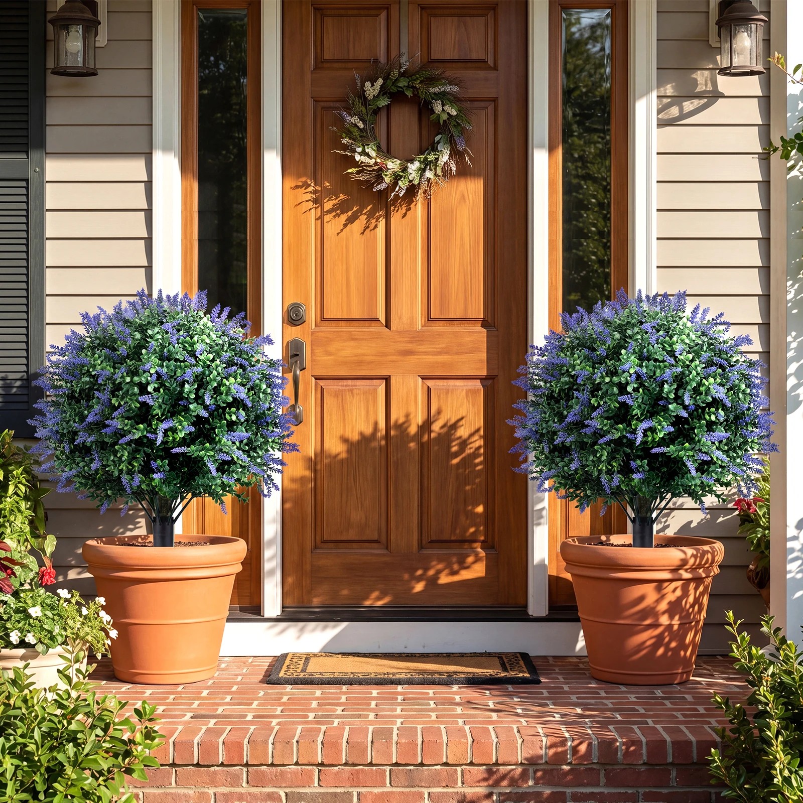 3 Costway 2PCS Artificial Lavender Boxwood Topiary Ball Trees 70cm Faux Floral Shrubs, 3 of 3