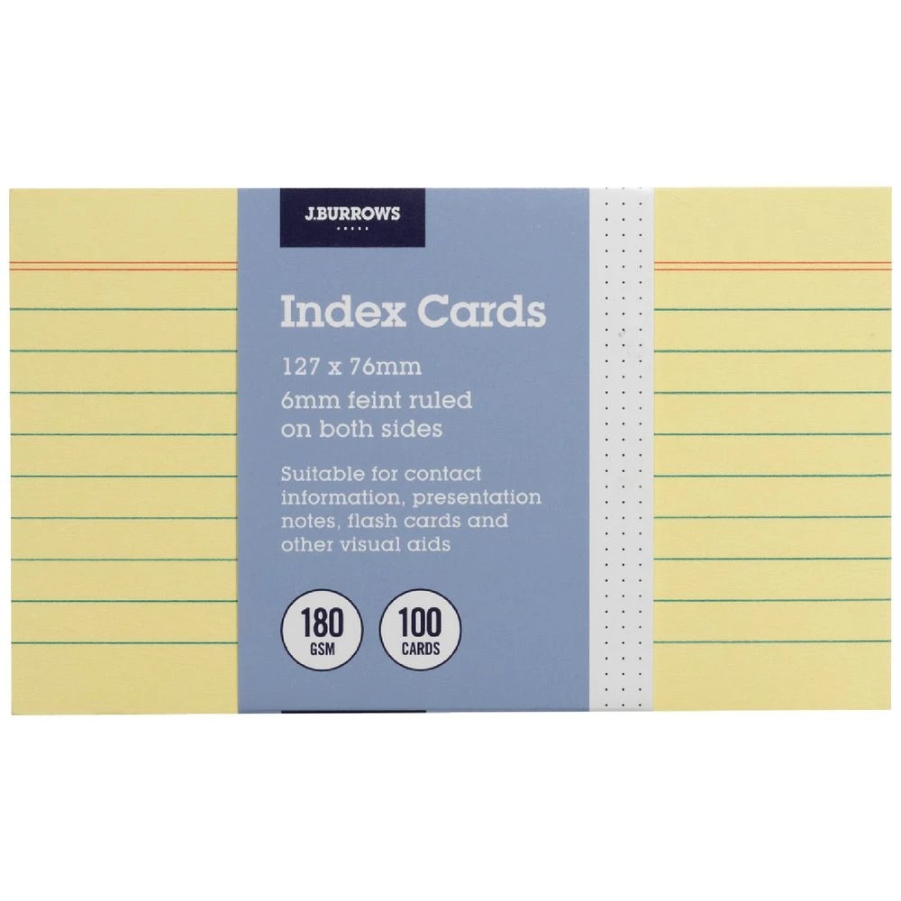 1 J.Burrows Index Cards Ruled 127 x 76mm Yellow 100 Pack, 1 of 3