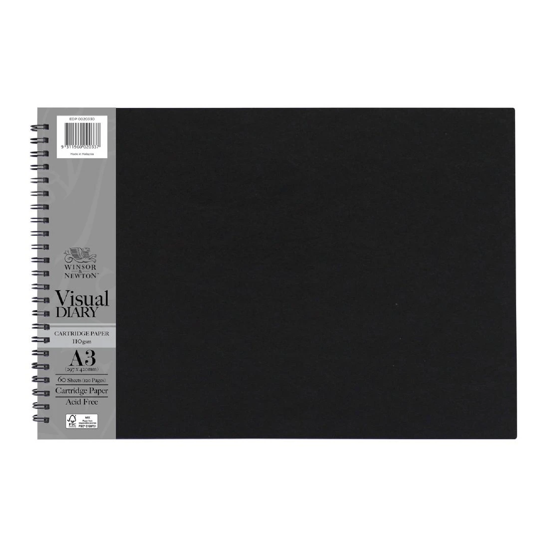 1 Winsor & Newton A3 Visual Art Diary 110gsm 60 Sheets Black, 1 of 1