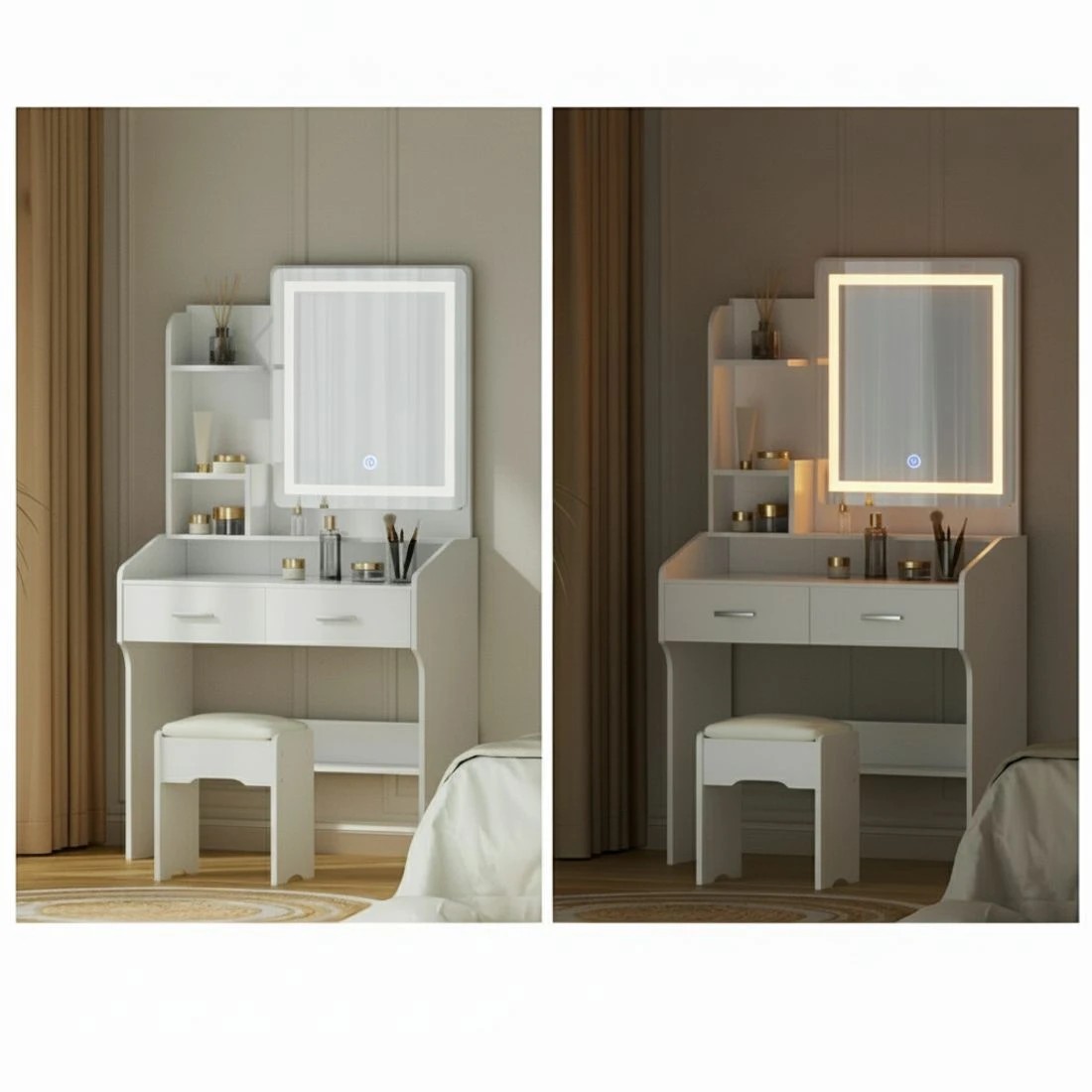 8 Artiss Dressing Table Set Stool Led - White, 8 of 8