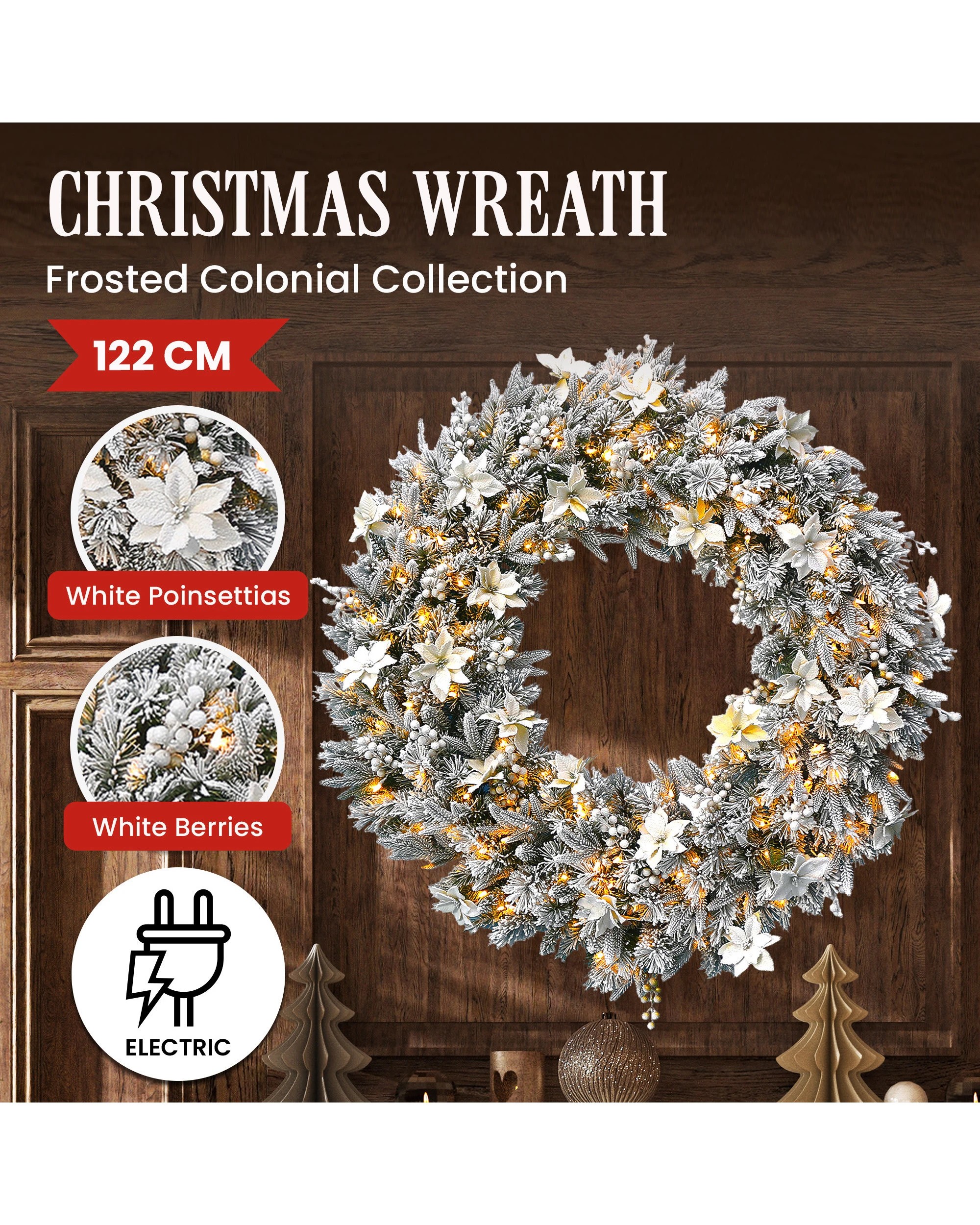 3 National Tree Company Frosted Colonial Pre-lit Christmas Wreath - 122cm, 3 of 7