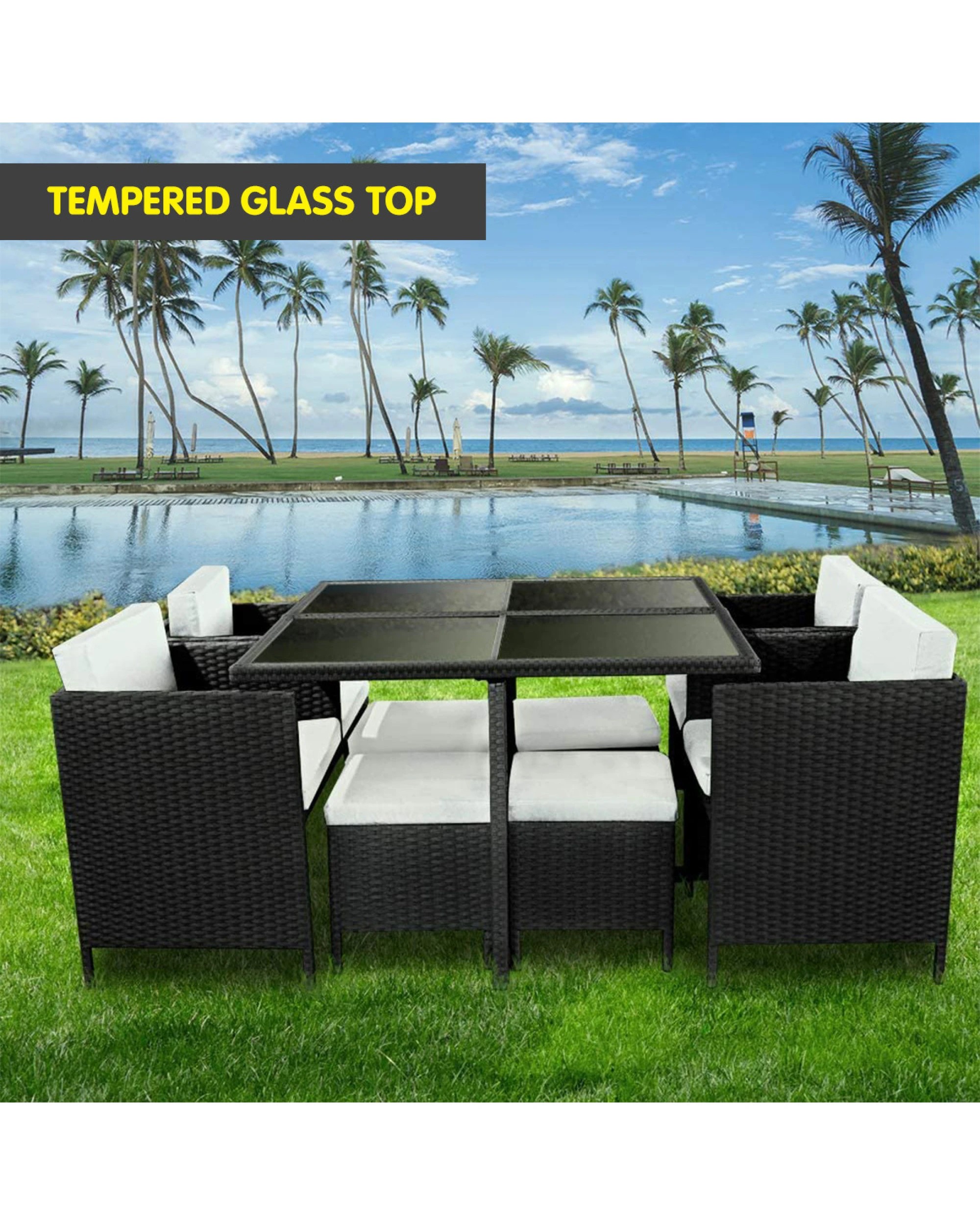 9 9 Piece Pe Rattan Garden Patio Outdoor Dining Set Black, 9 of 10