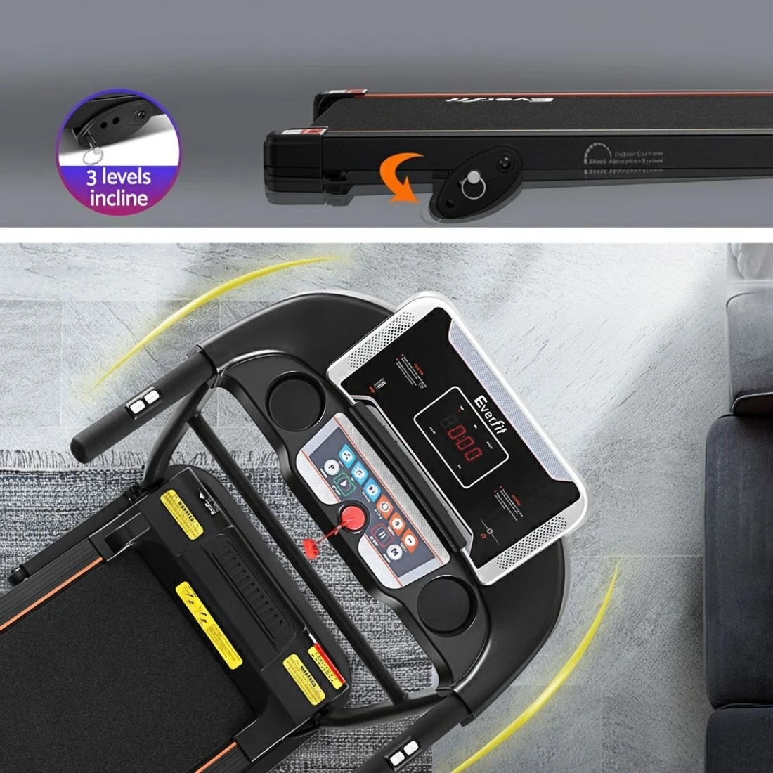 6 Everfit Treadmill Electric Home Gym Fitness Exercise Machine Incline 400mm - Black, 6 of 6