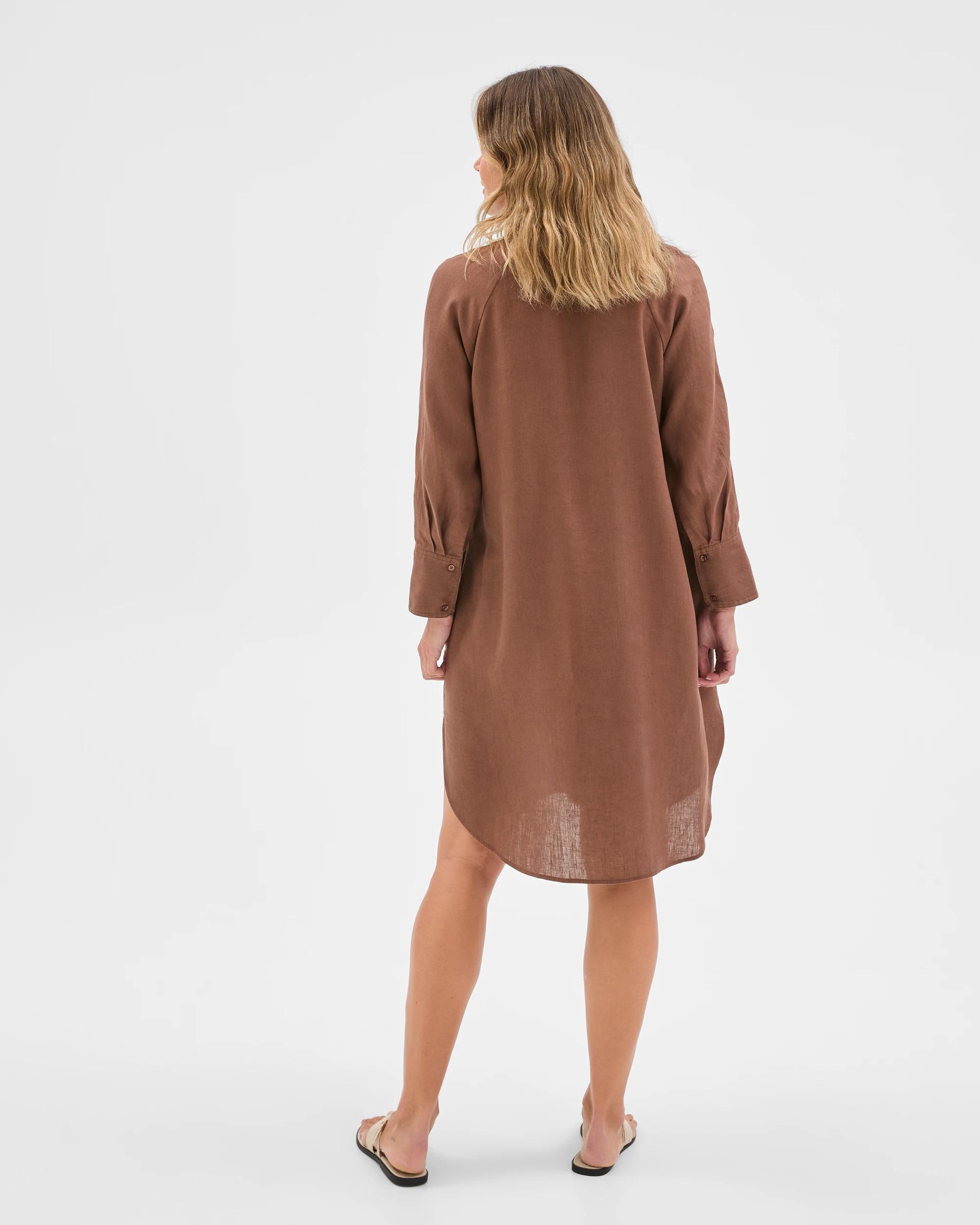 6 Target Woman European Linen 3/4 Sleeve Midi Shirt Dress WARM BROWN, 6 of 6