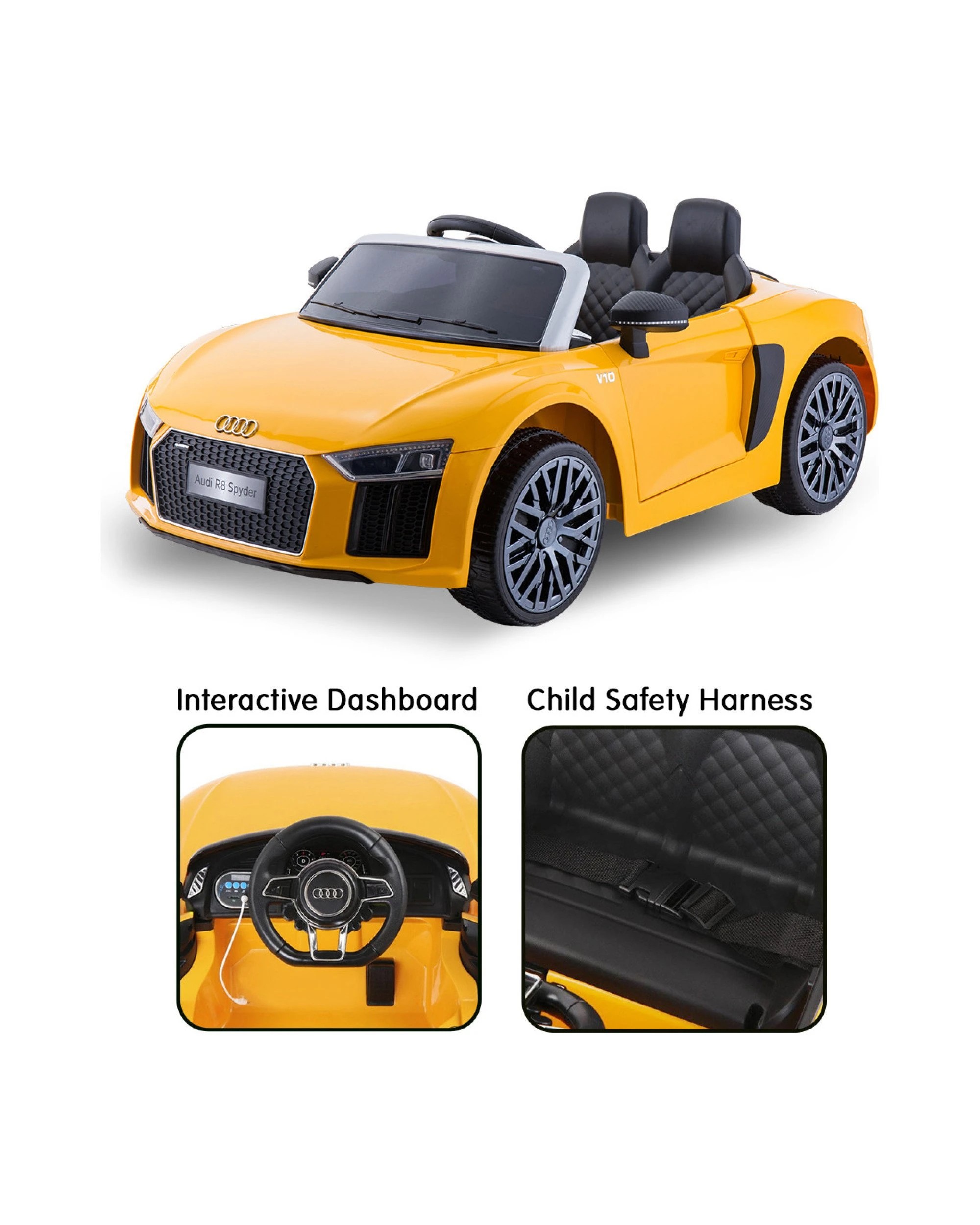 4 Kahuna R8 Spyder Audi Licensed Kids Electric Ride On Car Yellow, 4 of 9