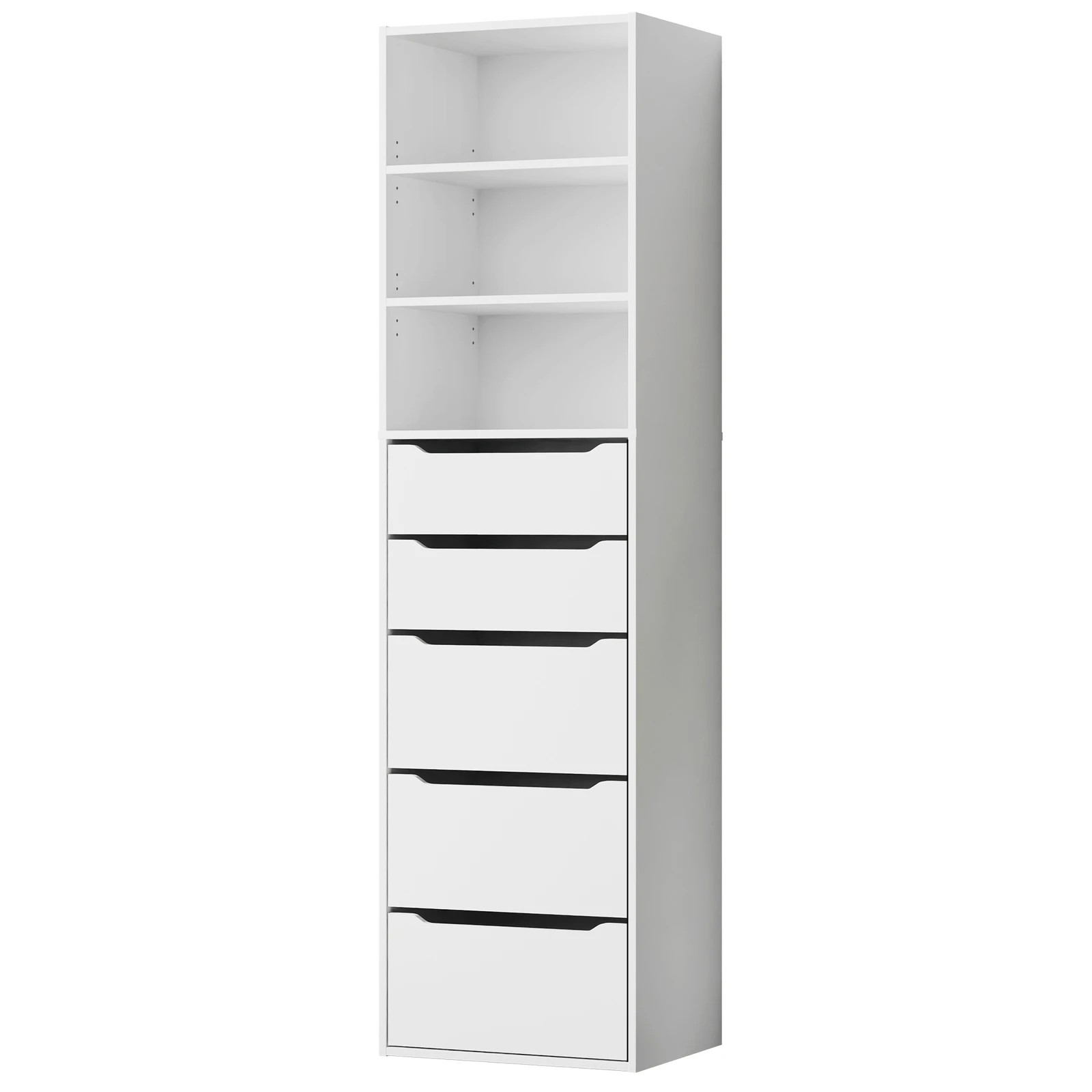 1 Alfordson Chest of 5 Drawers Office Storage Cabinet Tallboy Bedroom - White, 1 of 10