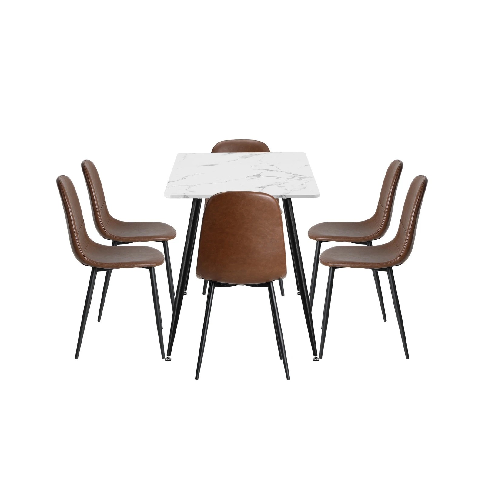 8 Oikiture 120cm Rectangle Dining Table with 6PCS Dining Chairs PU - Brown, 8 of 9