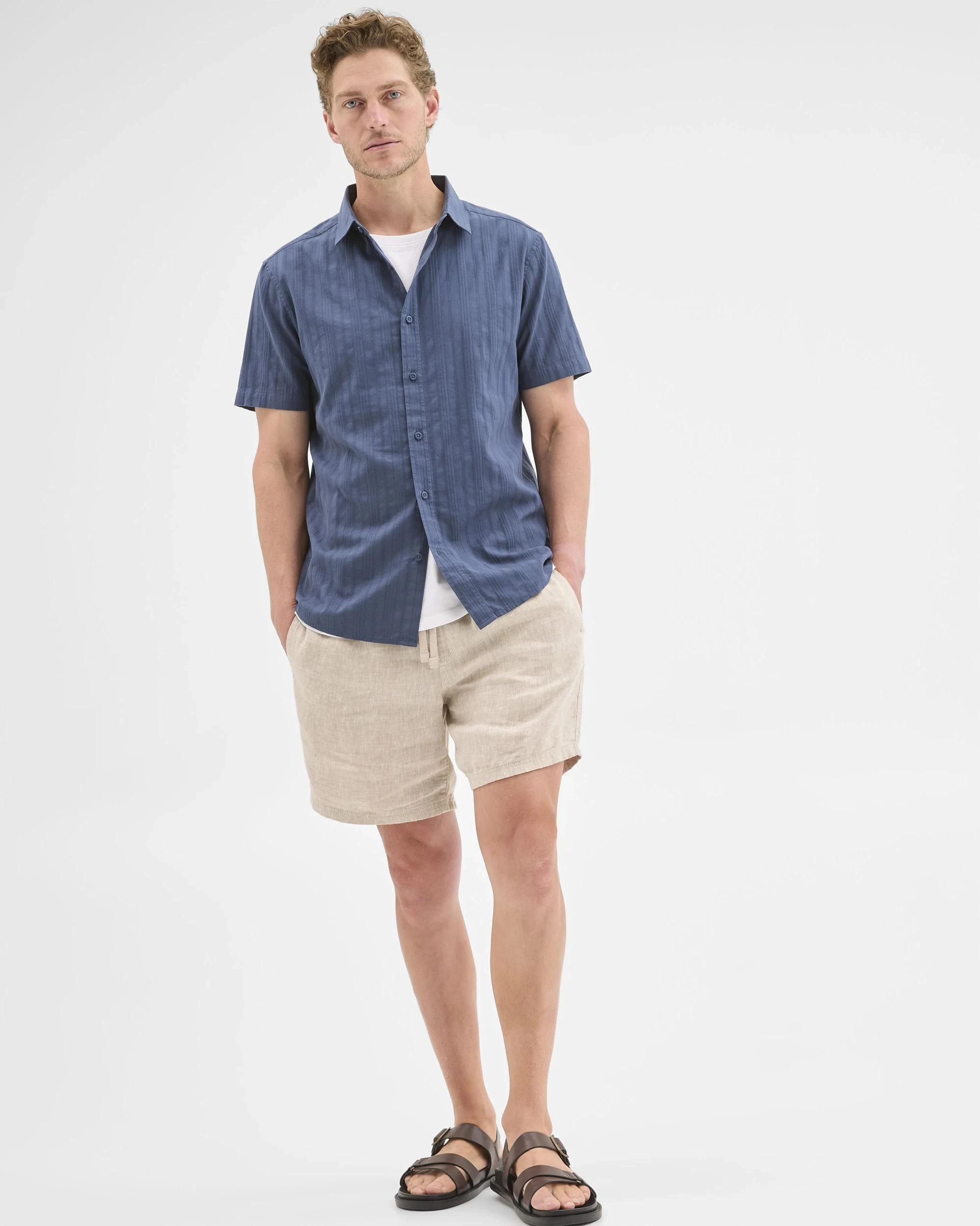 3 Target Man Australian Cotton Short Sleeve Textured Shirt DARK BLUE, 3 of 7