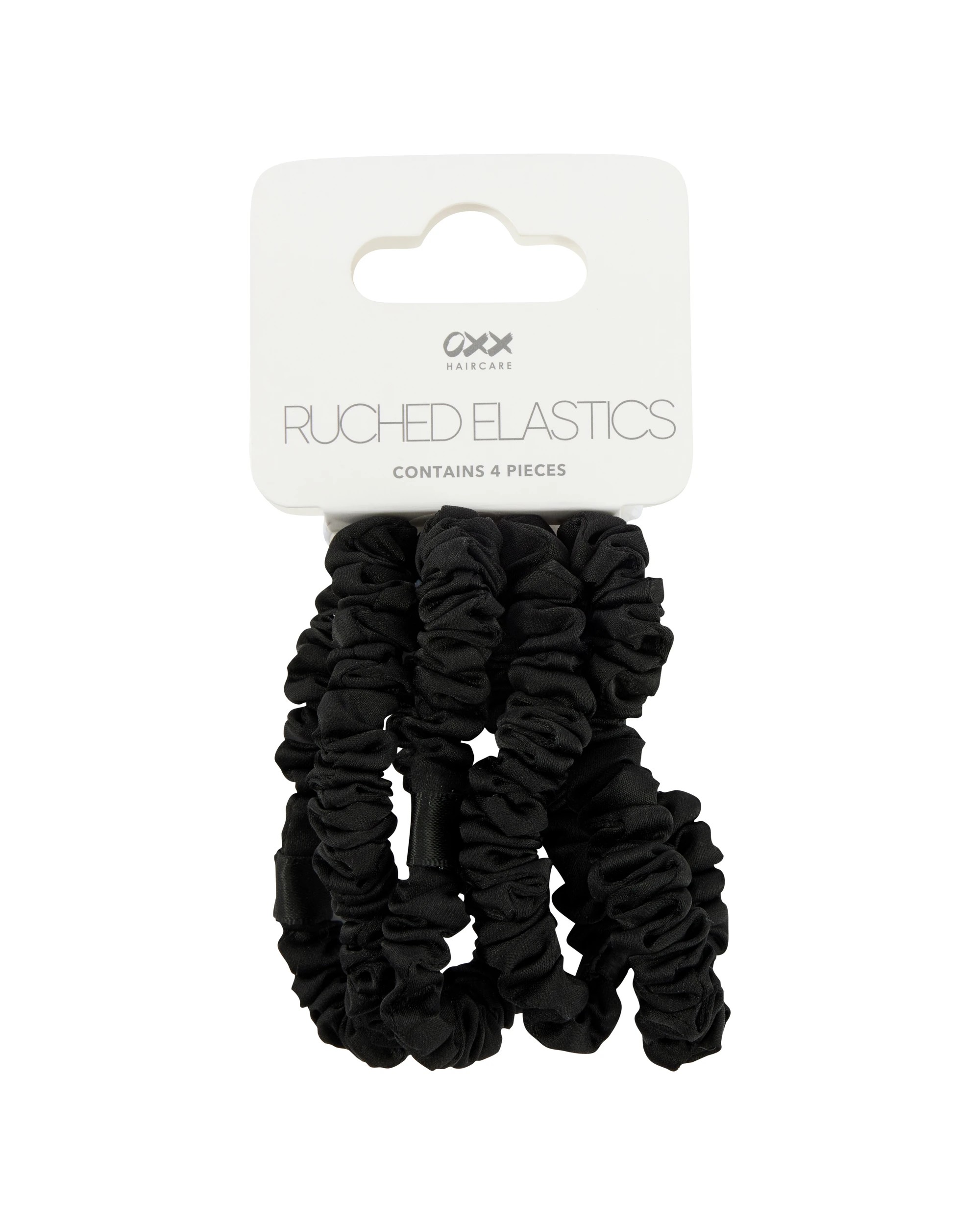 1 OXX Haircare 4 Piece Ruched Hair Elastics - Black, 1 of 4