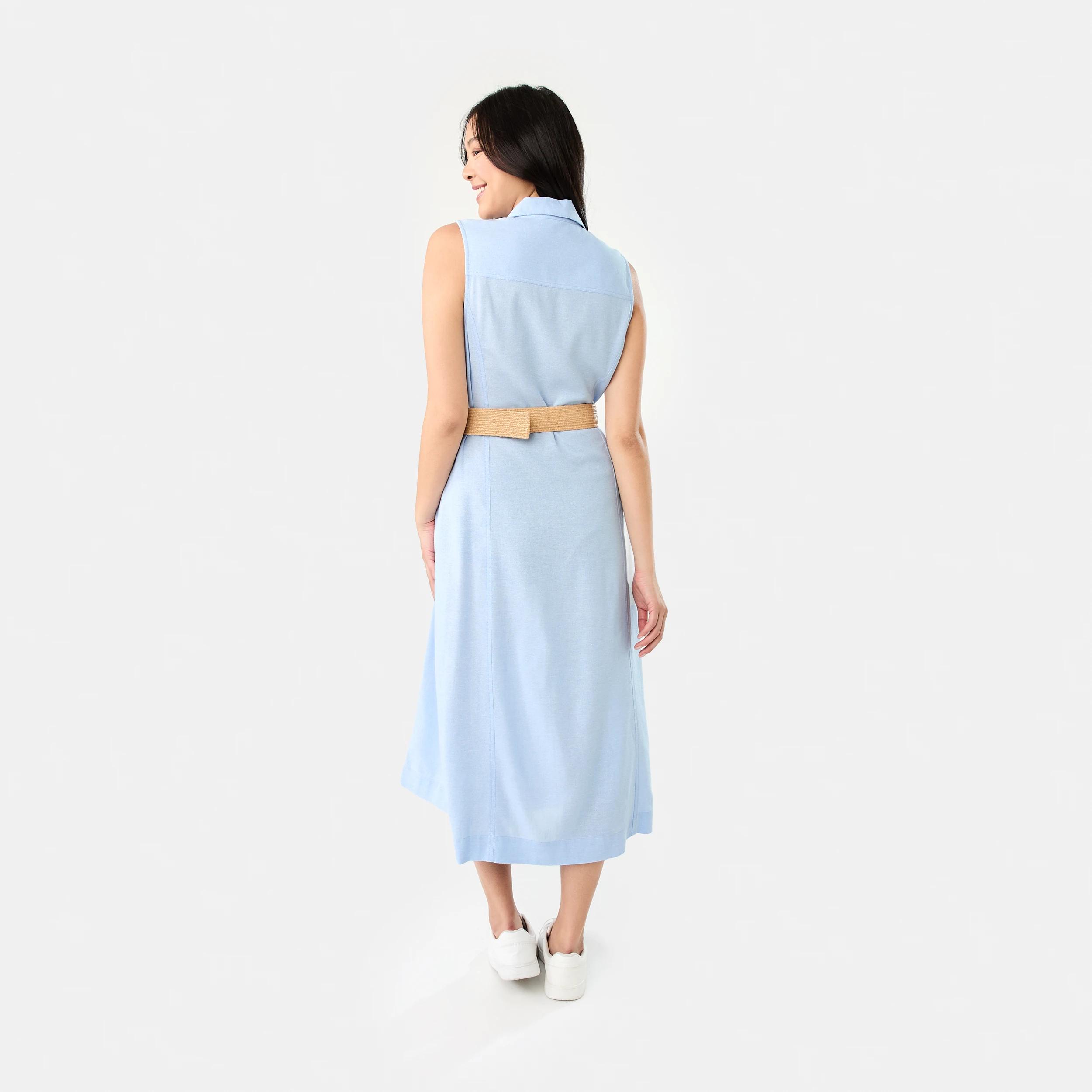 4 Sleeveless Collared Linen Blend Midi Dress Bruni Blue, 4 of 8