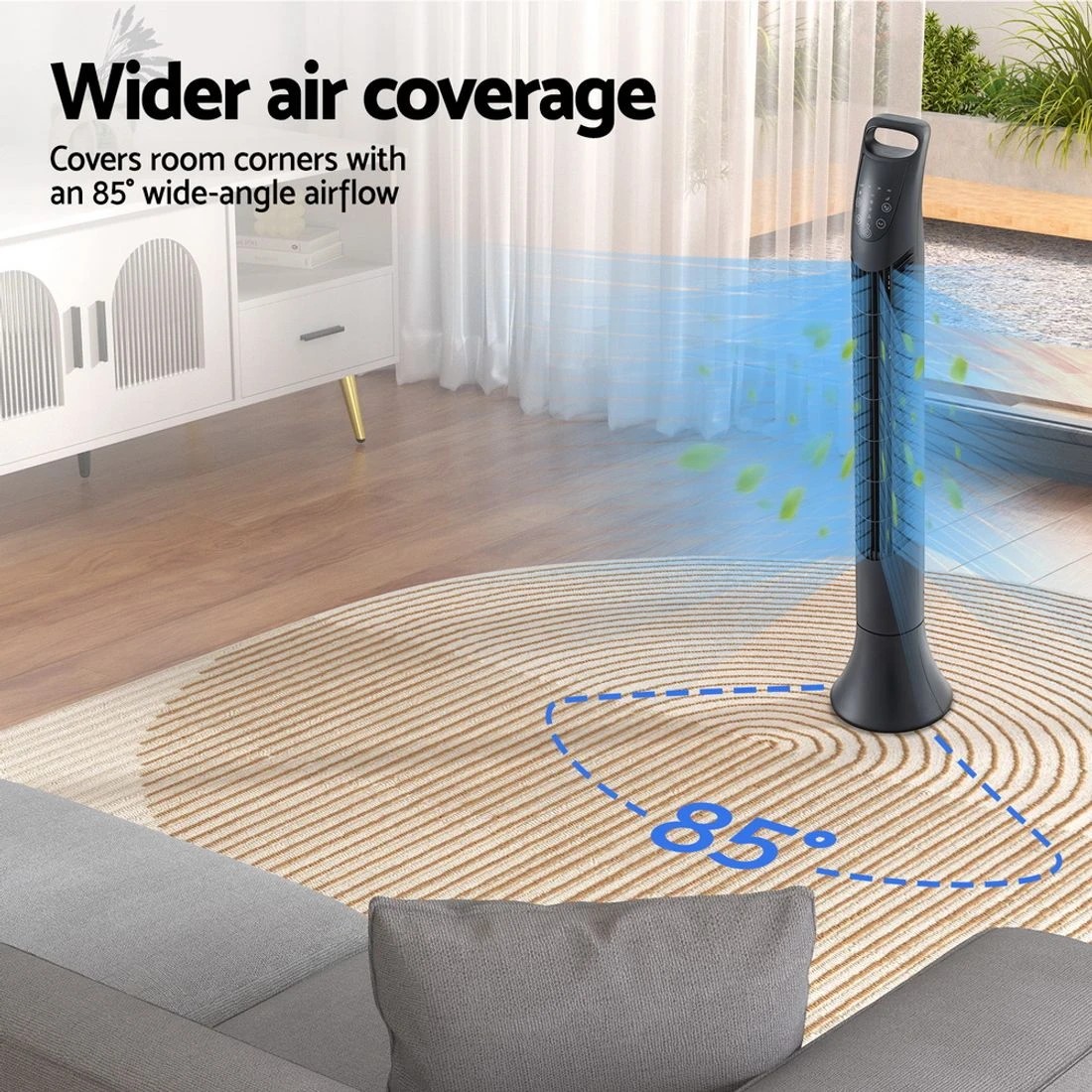 6 Devanti Tower Fan Oscillating 3 Speeds with Remote 91cm - Black, 6 of 7