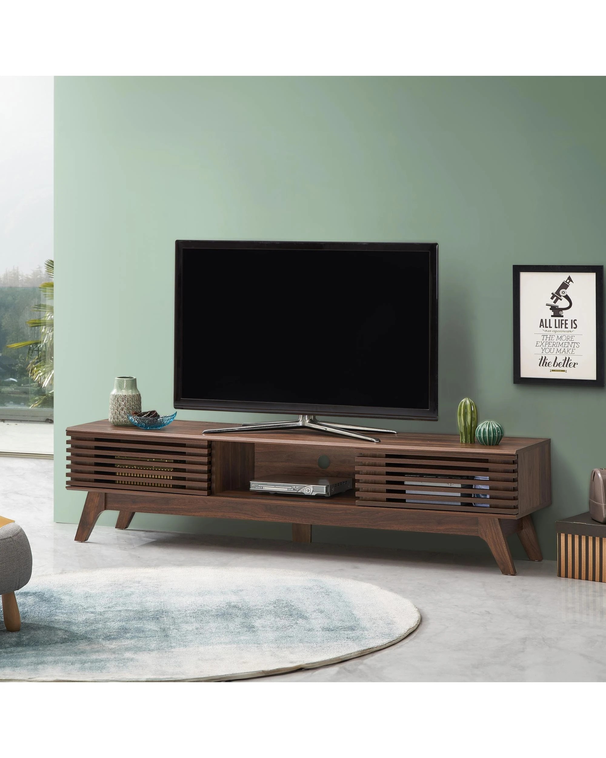 3 Kodu Entertainment Unit Modern TV Cabinet TV Stand 180cm 2 Doors Walnut - Brown, 3 of 4