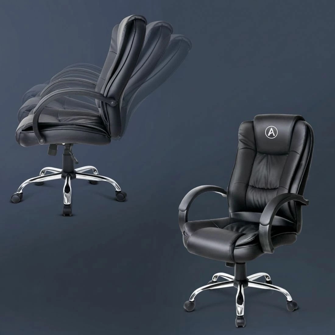 6 Artiss Executive Office Chair Leather Tilt - Black, 6 of 10