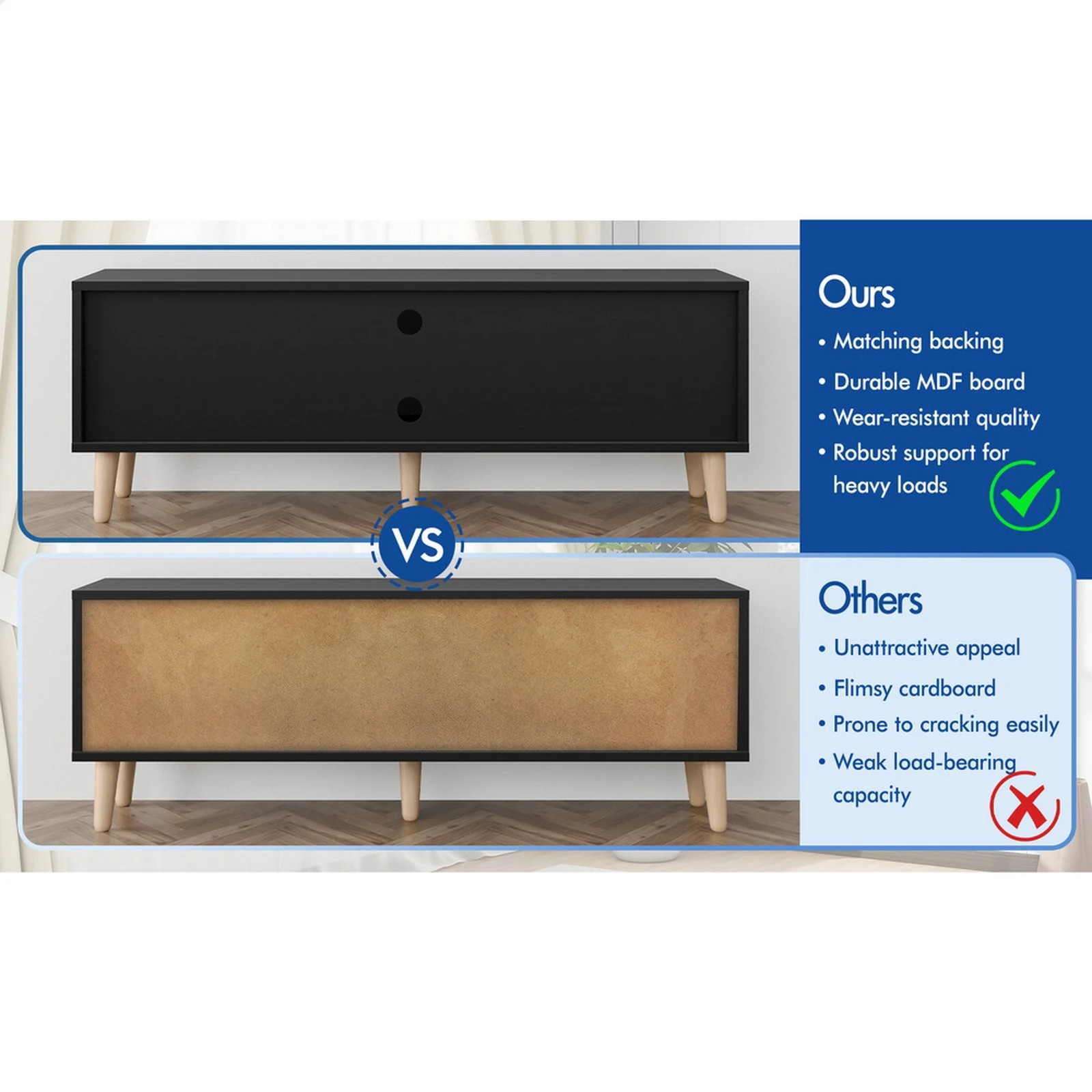 10 Alfordson Entertainment Unit 120cm TV Cabinet Stand Storage Drawer - Black, 10 of 10