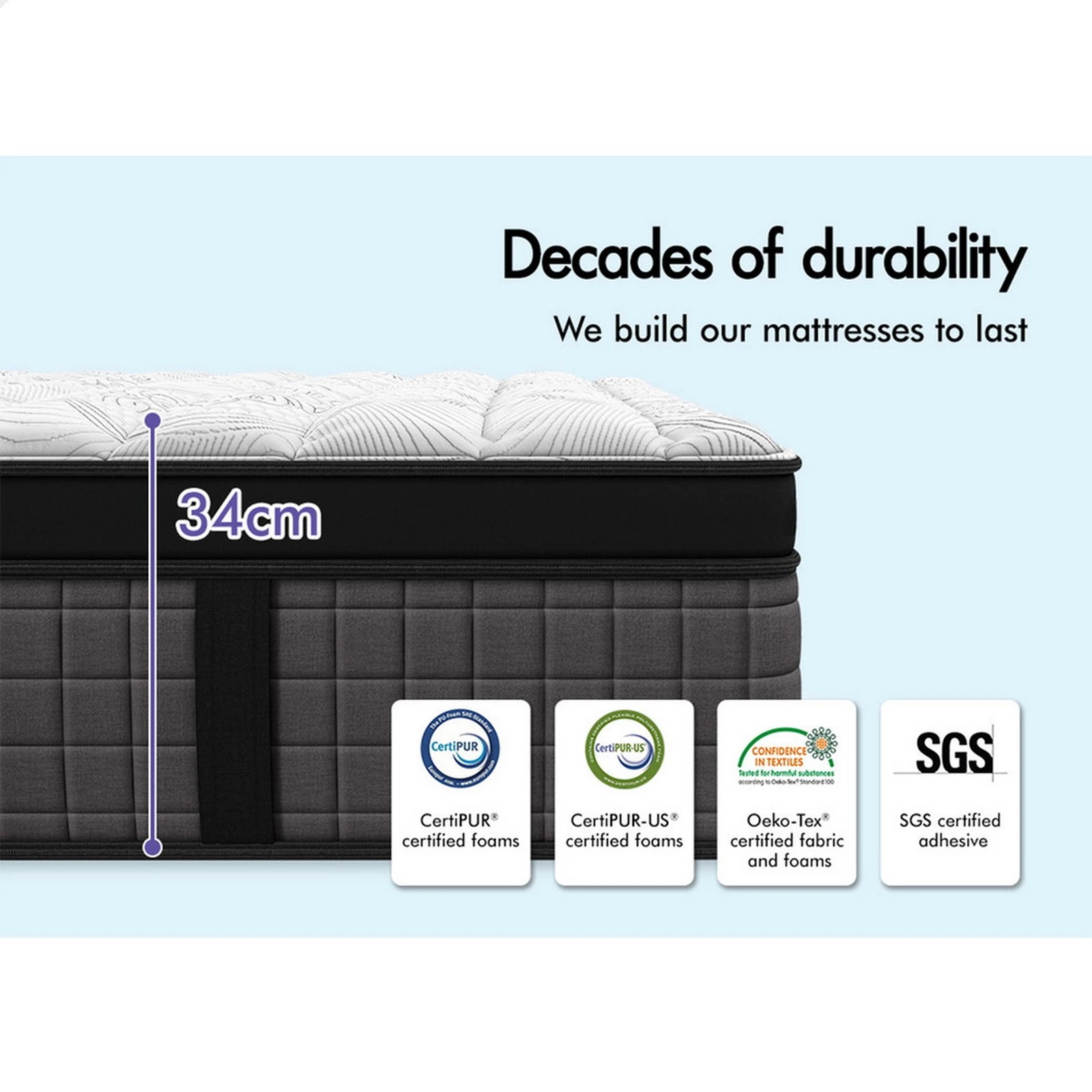 2 Starry Eucalypt Mattress Pocket Spring Latex Euro Top 34cm Aaliyah - Single Bed, 2 of 10