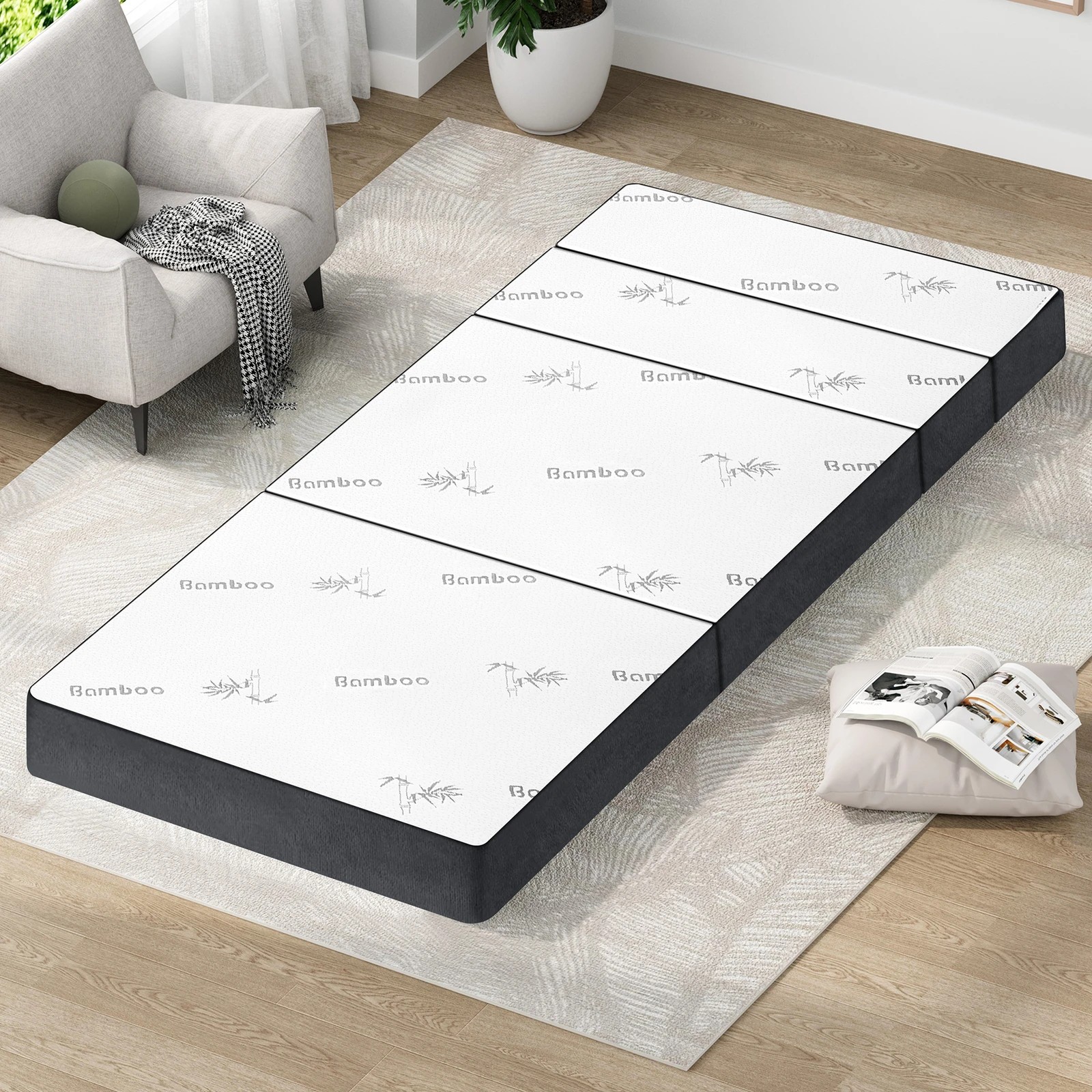 3 Starry Eucalypt Folding Mattress Bamboo Fabric Foldable Sofa Lounge King Single, 3 of 4