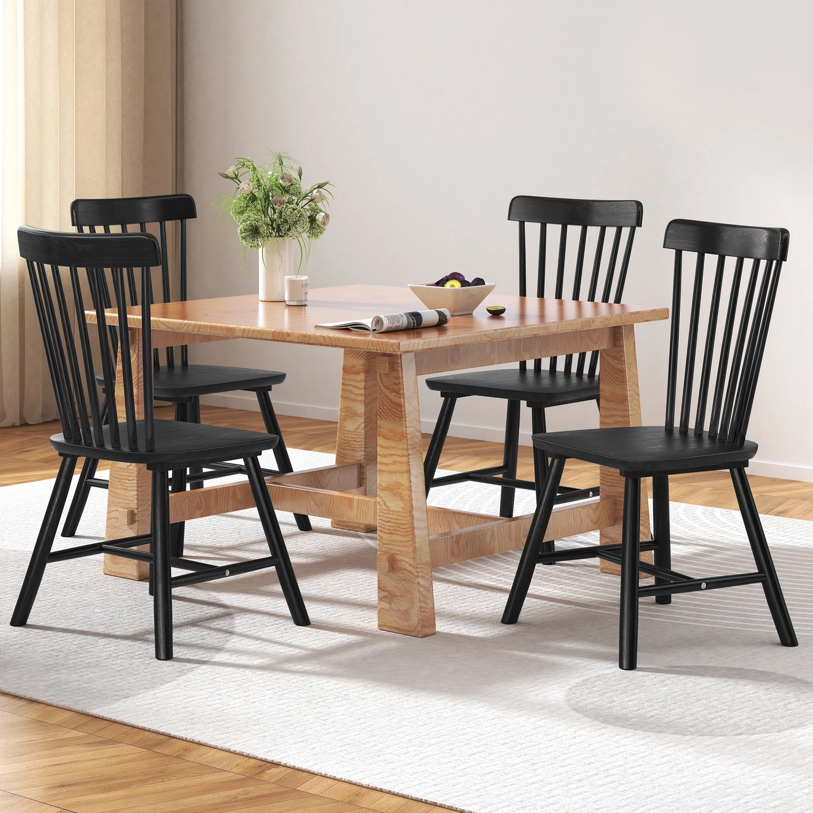 8 Alfordson 4x Dining Chairs Kitchen Lounge Cafe Retro Solid Wood Modern - Black, 8 of 10