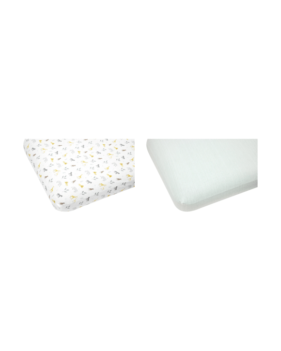 2 Pack Flannelette Cotton Fitted Cot Sheets - Safari and Wave Stripe