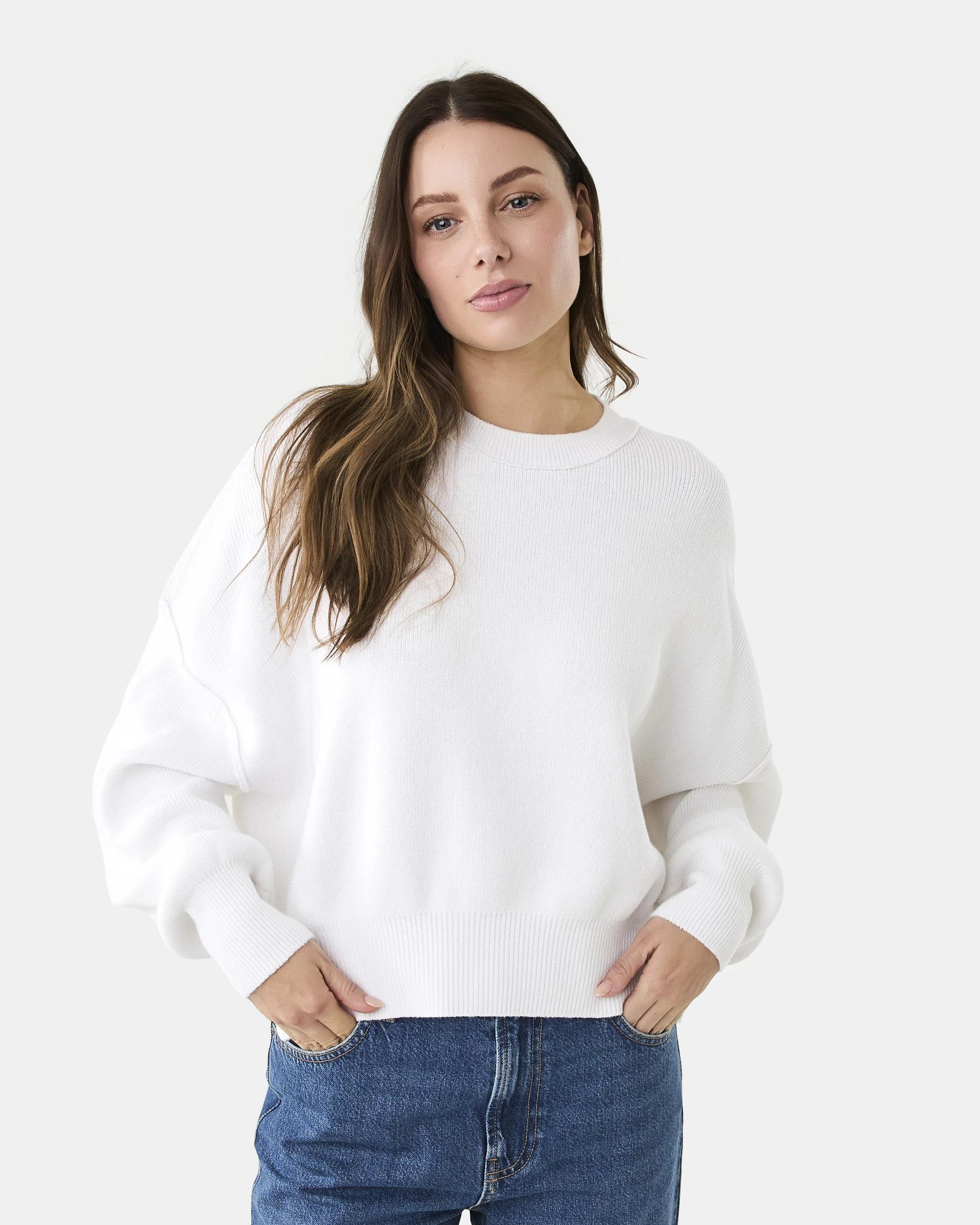 1 Oversized Crew Neck Jumper White, 1 of 7