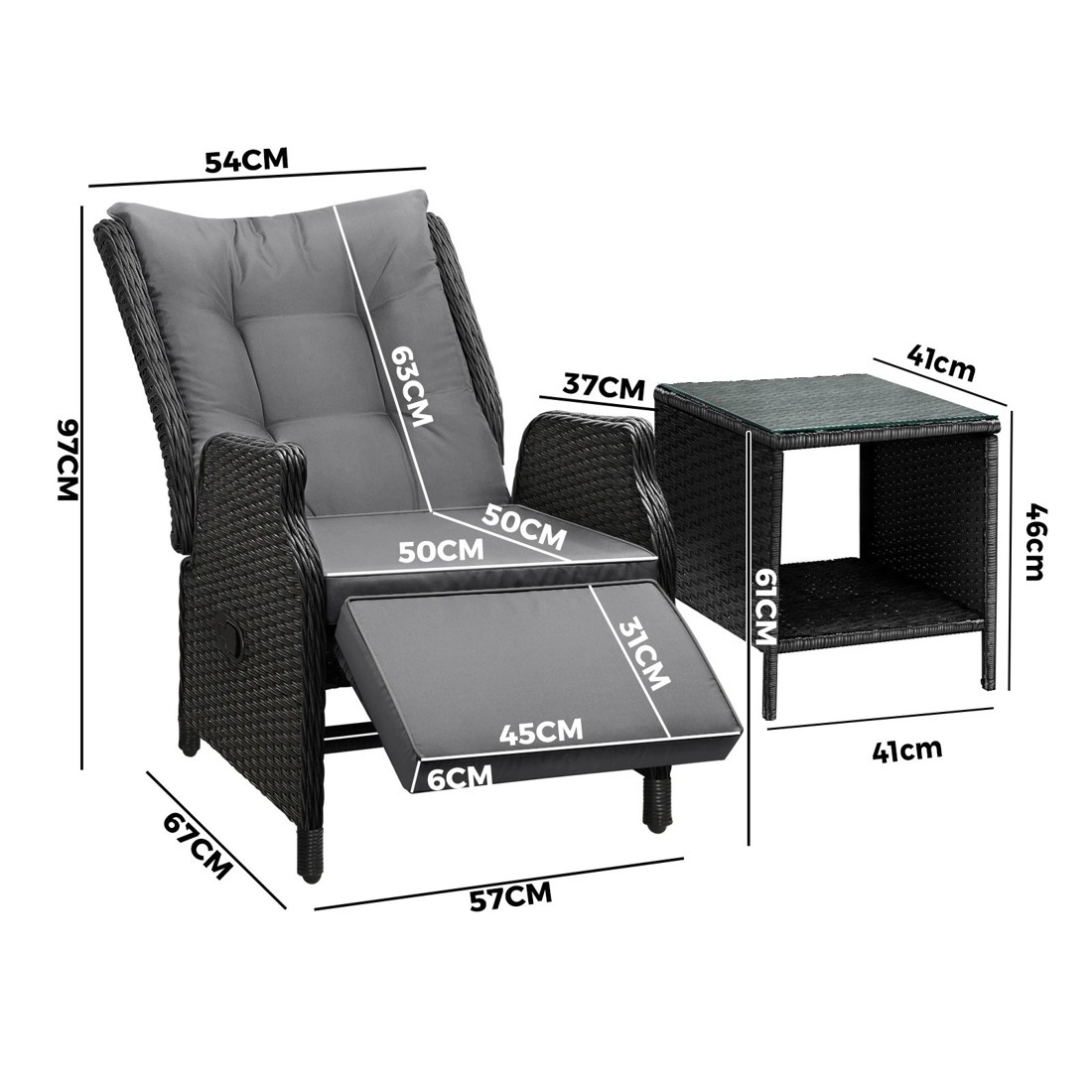 4 Livsip Sun Lounge Outdoor Recliner Chair &table Outdoor Furniture Patio Set Of 3
 - Black, 4 of 10