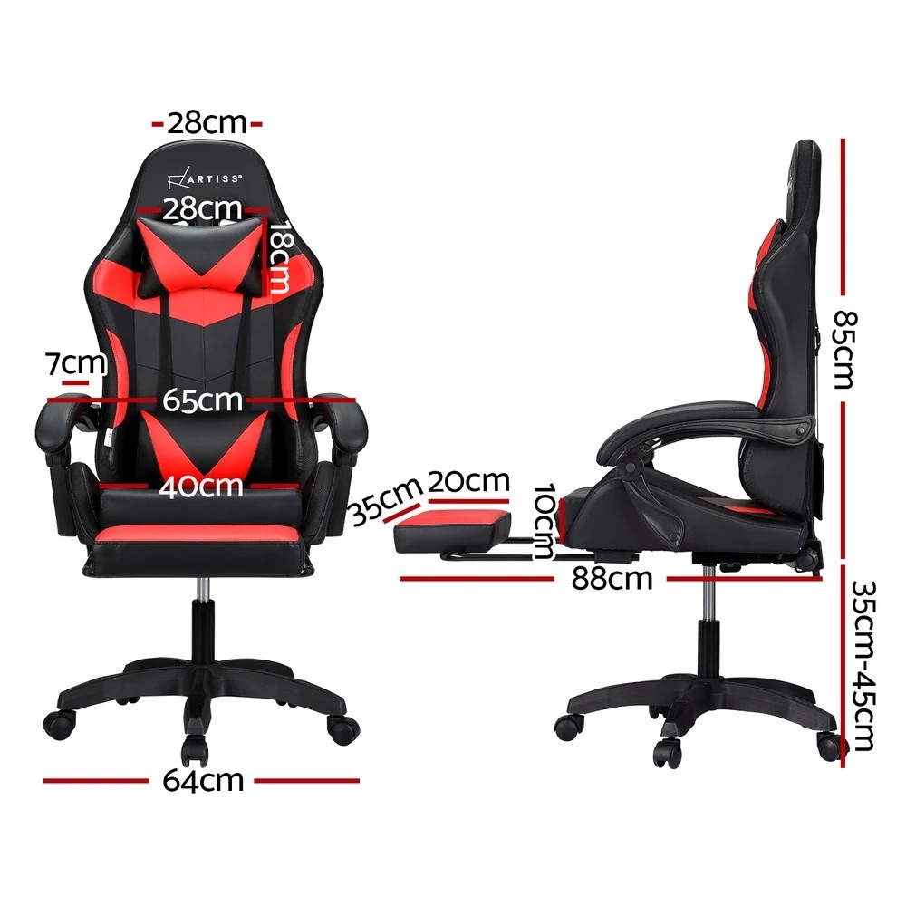 2 Artiss 6 Point Massage Gaming Office Chair 7 LED Footrest - Multi, 2 of 6