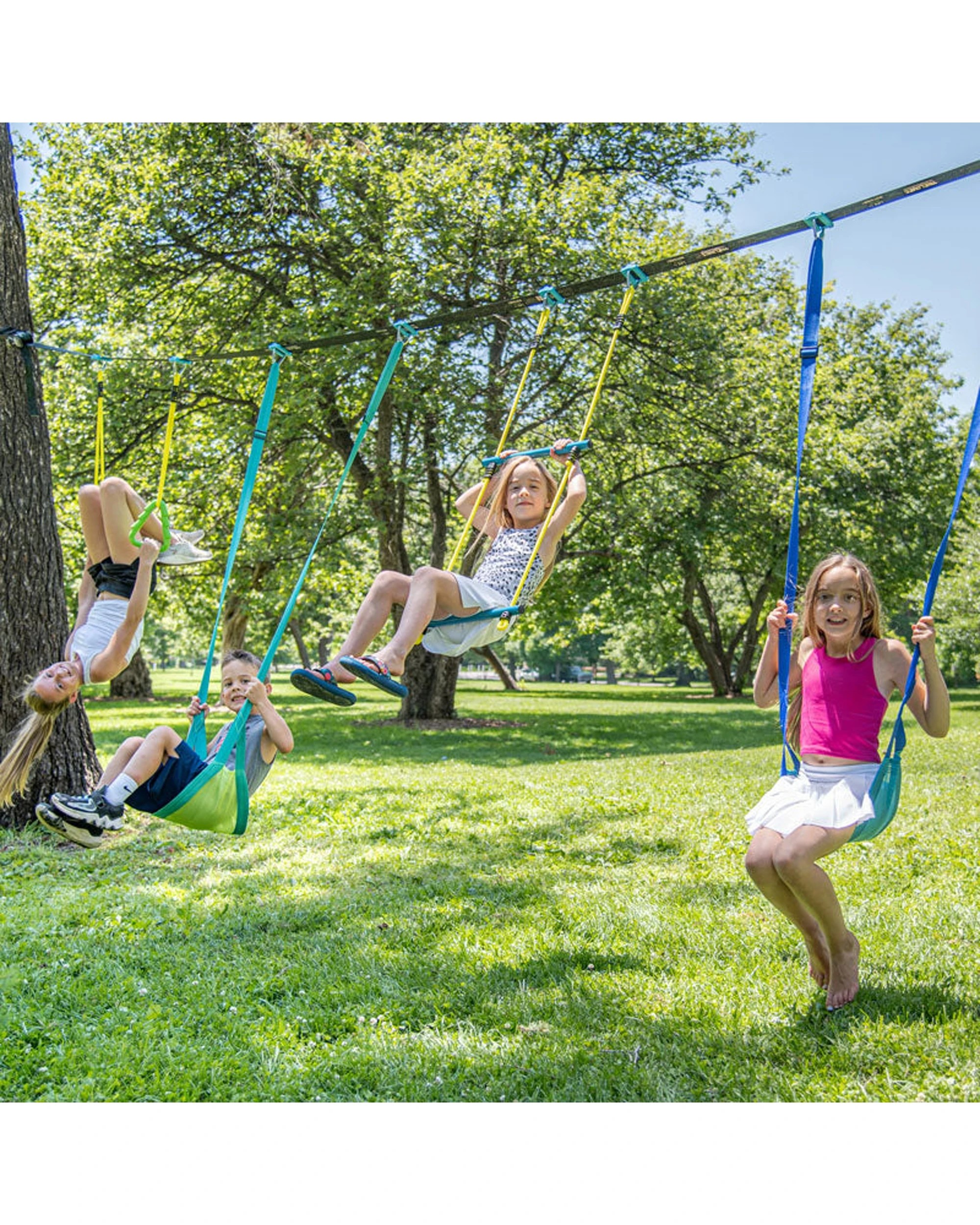 4 Trelines Kids Swingset Gymnastics Line 10m With Swings Gym Rings & Trapeze Playset - Blue, 4 of 5