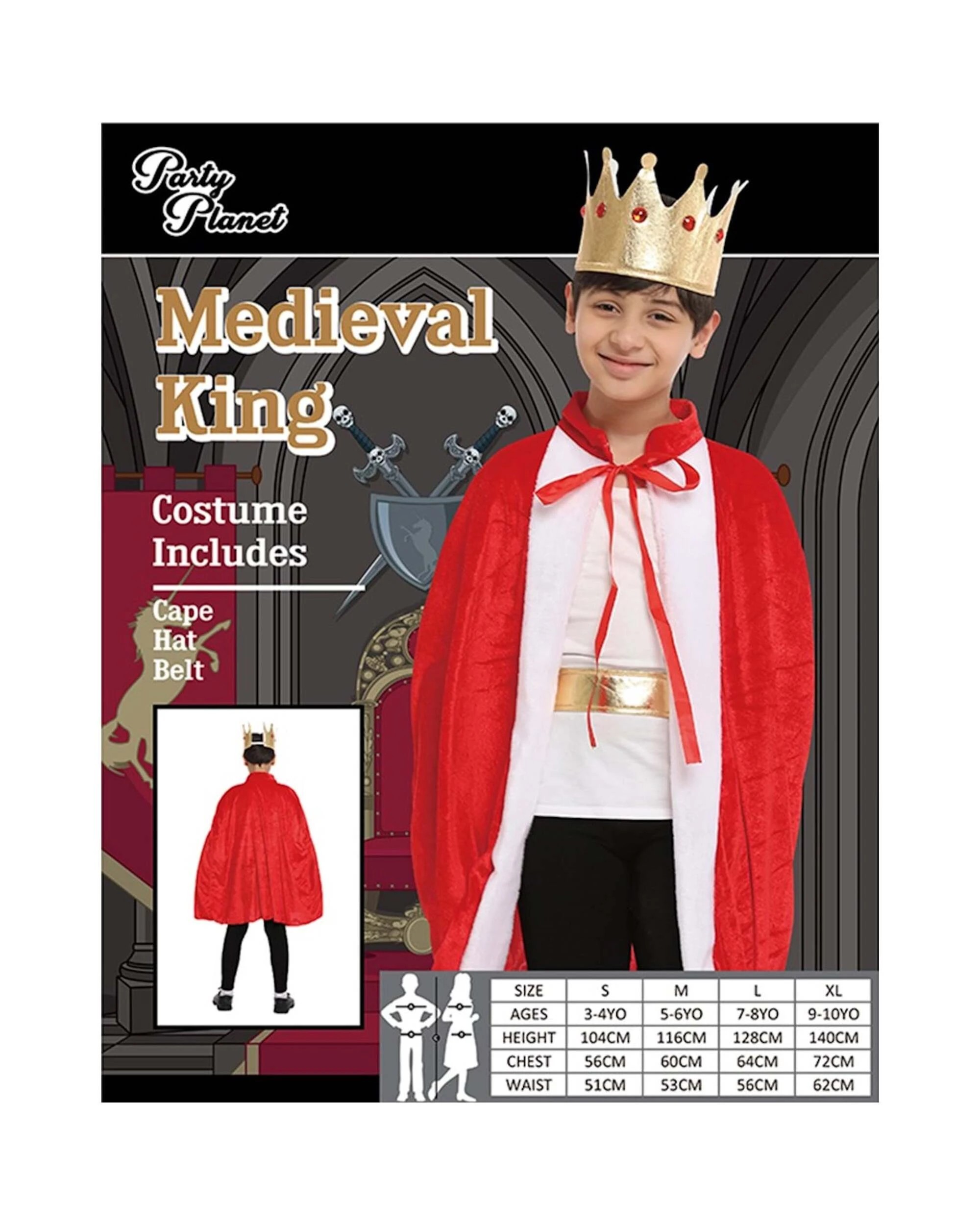 3 Party Planet Kids Medieval King Costume 9 10 years - 9 to 10 years - Red, 3 of 3