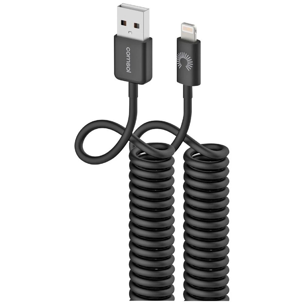 1 Comsol Lightning to USB Cable Coiled 1.2m Black, 1 of 3