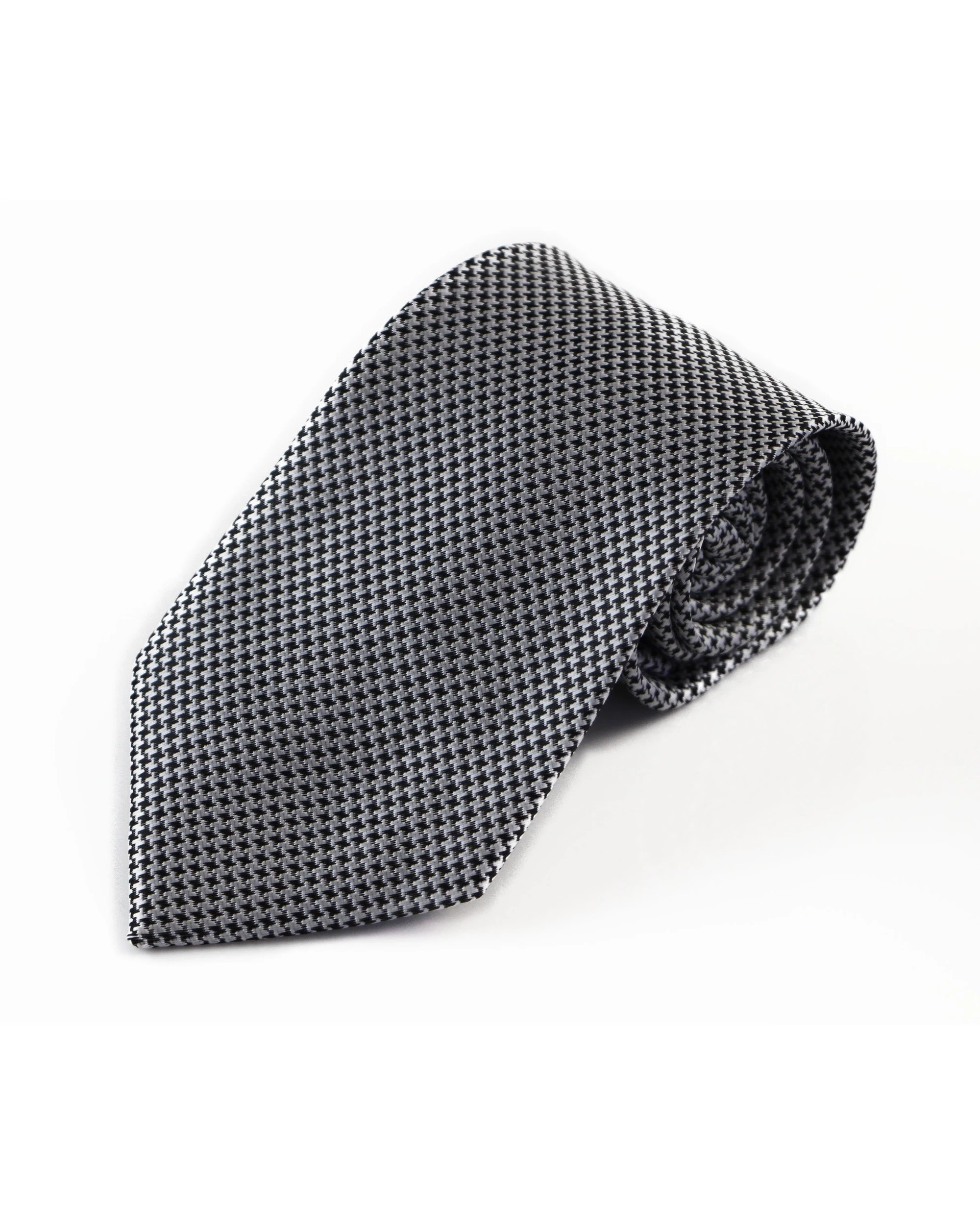 2 Zasel Mens Dark Grey & White Houndstooth Patterned 8cm Neck Tie, 2 of 2