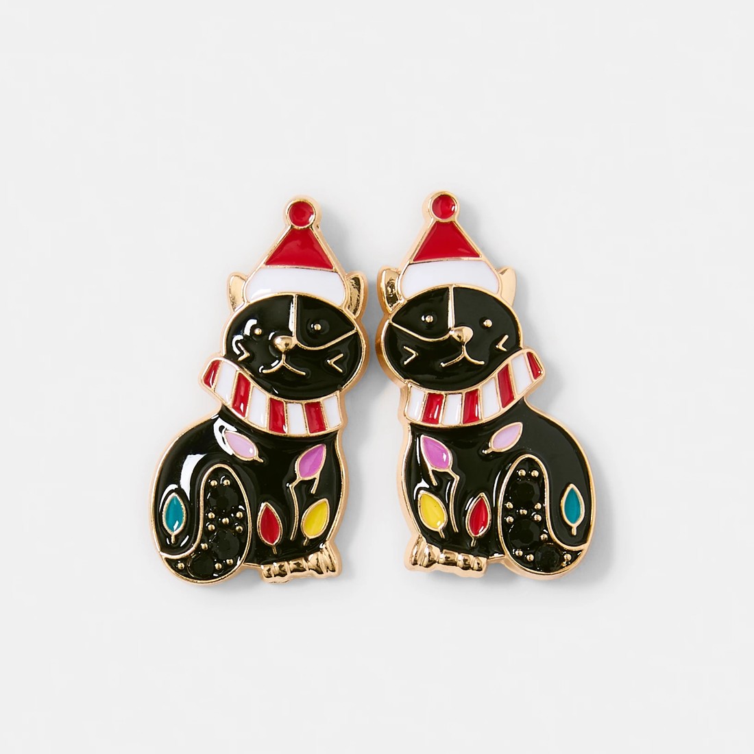 1 Christmas Cat Earrings - Gold Tone and Black, 1 of 5