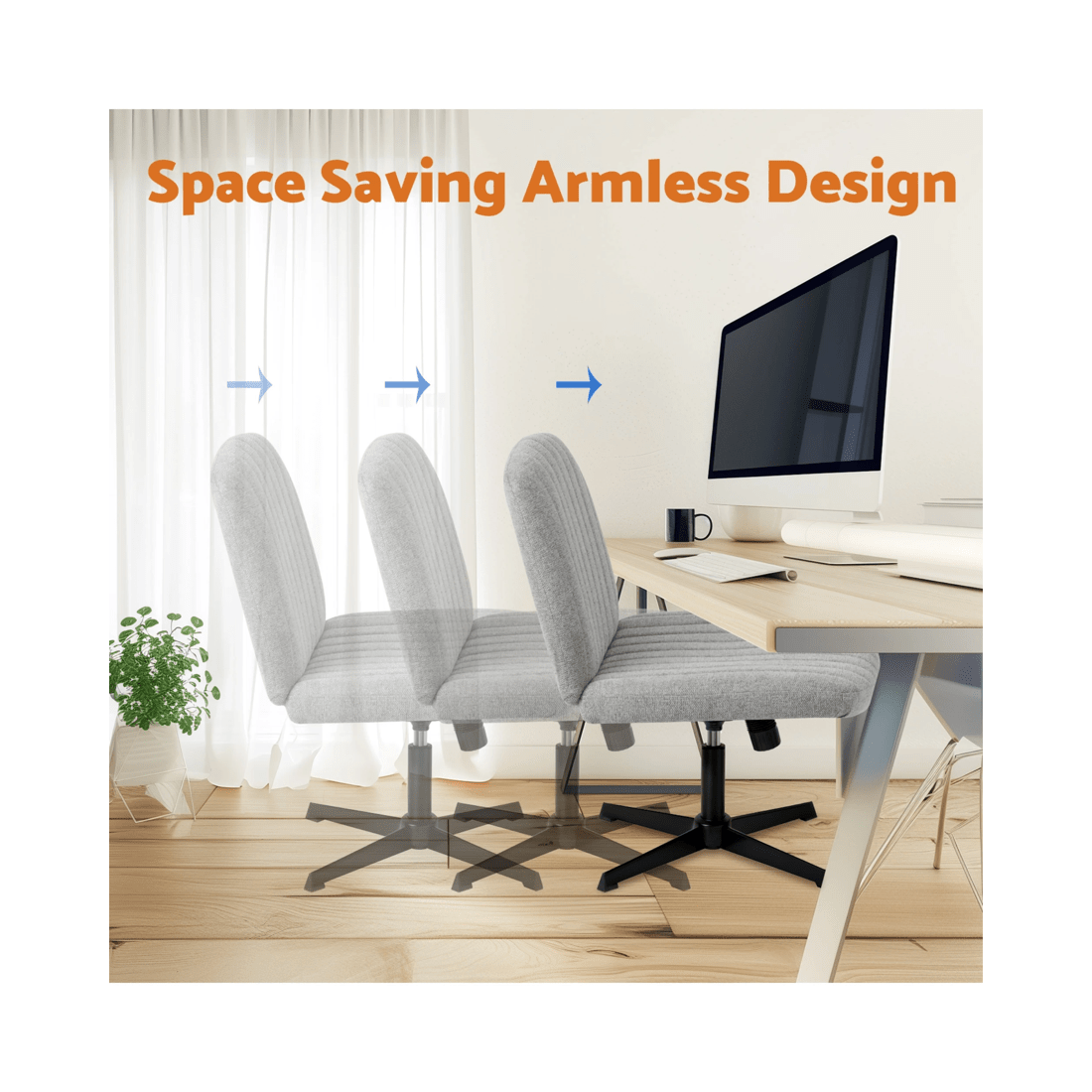 8 Advwin Armless Office Chair Swivel Vanity Chair No Wheel Grey, 8 of 9