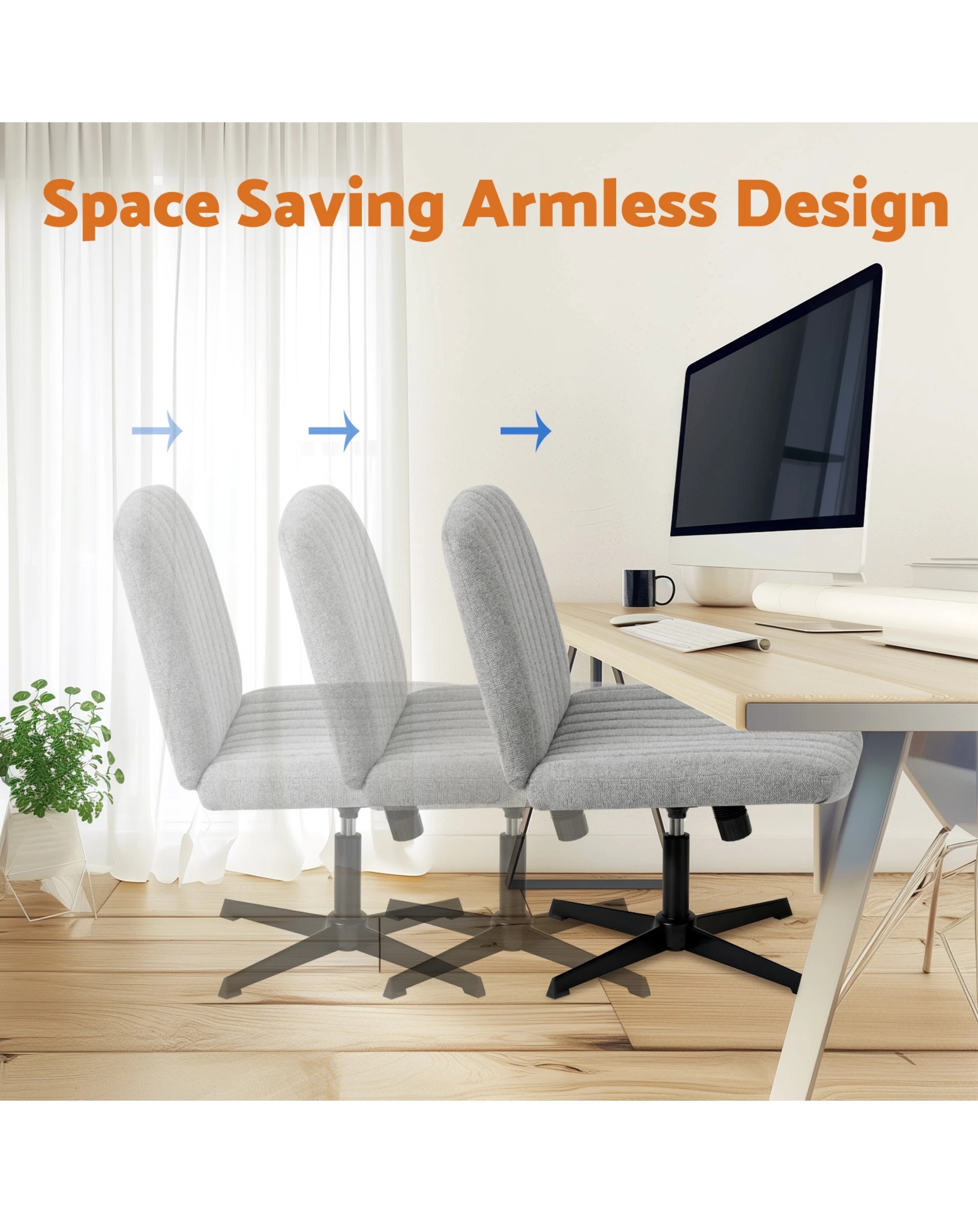 8 Advwin Armless Office Chair Swivel Vanity Chair No Wheel Grey, 8 of 9