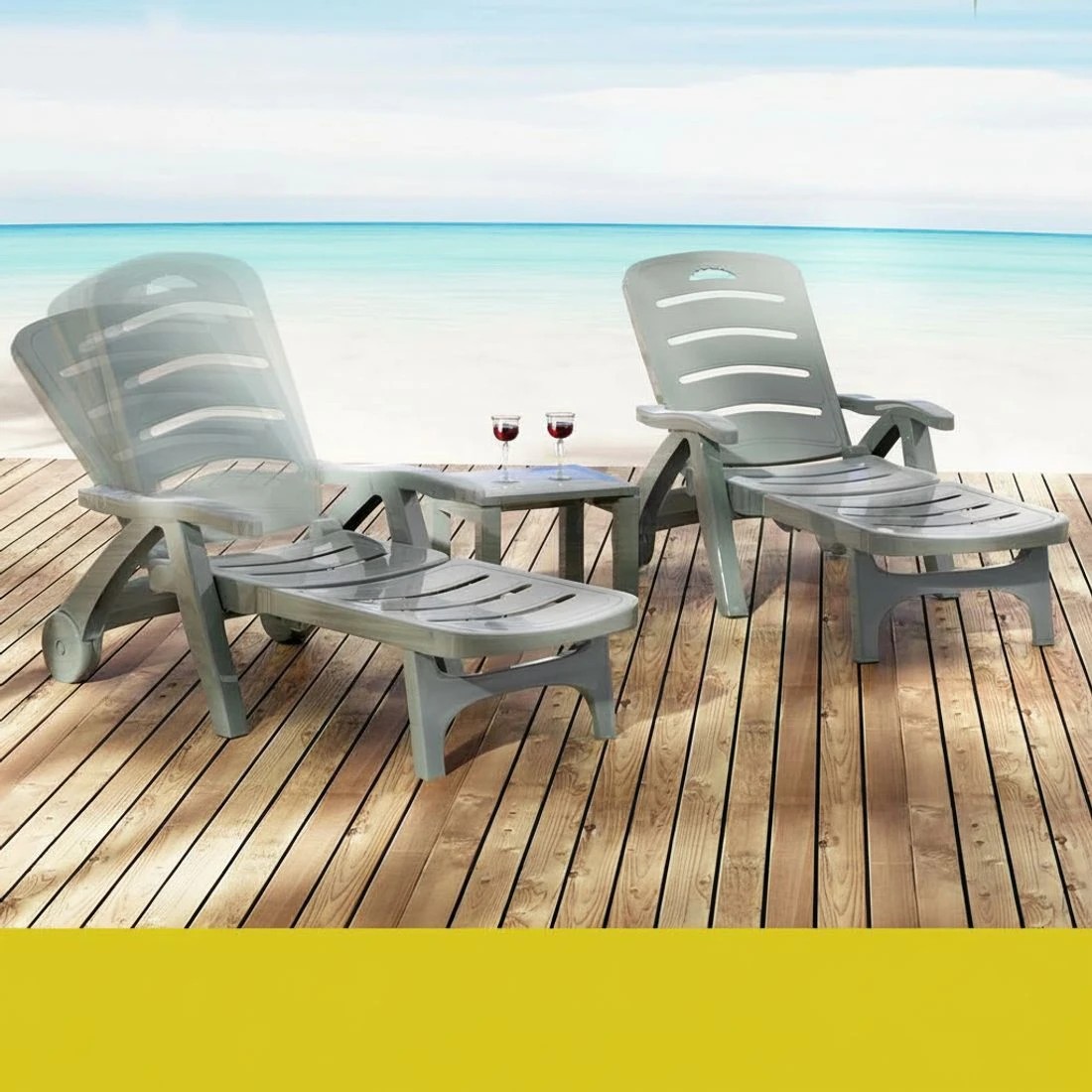 3 Gardeon Sun Lounger Folding Lounge Chair Wheels Patio Outdoor Furniture - Grey, 3 of 5