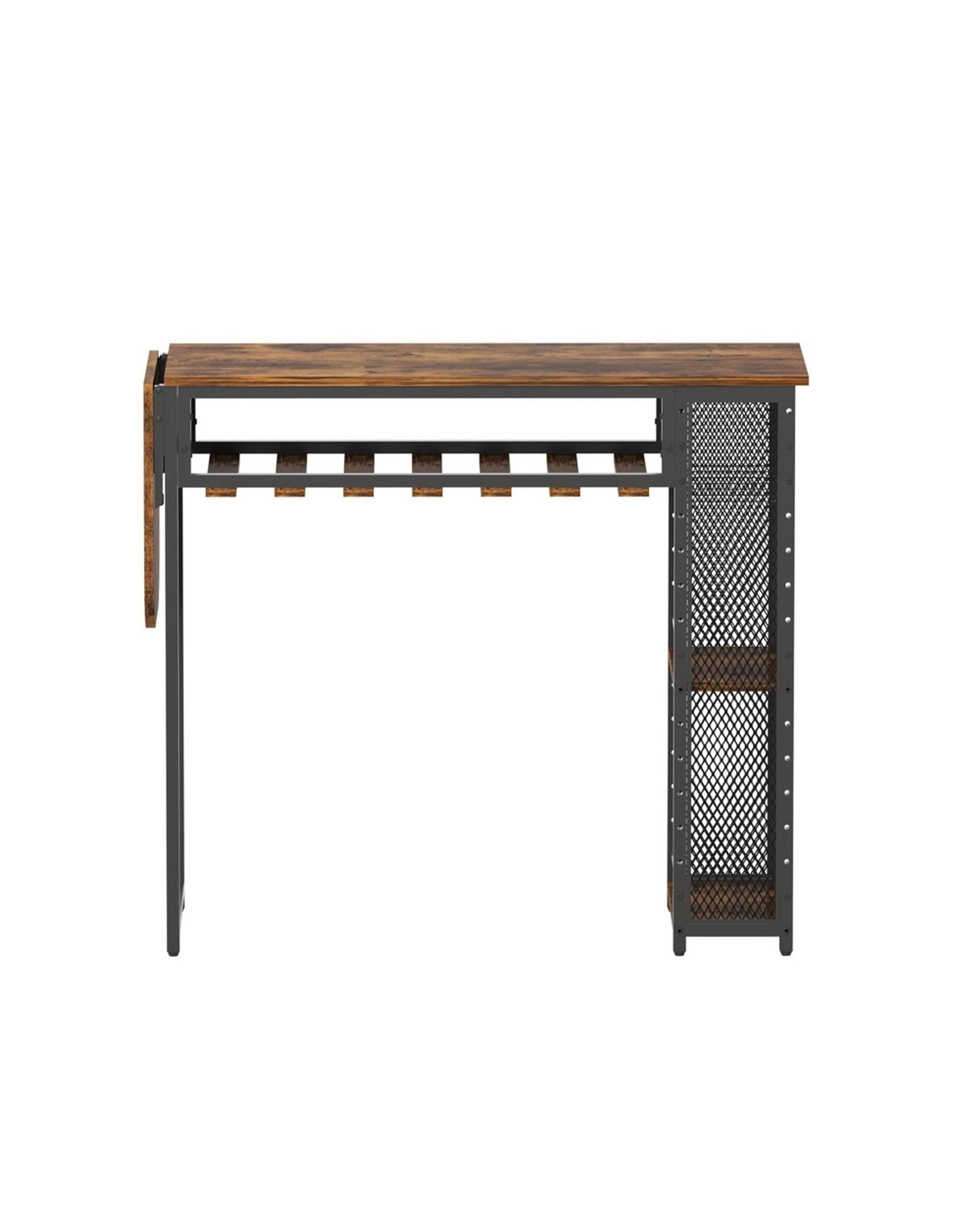 3 Artiss Industrial Bar Table with Wine Rack Built-in Cup Holder Extendable 140cm - Brown, 3 of 8