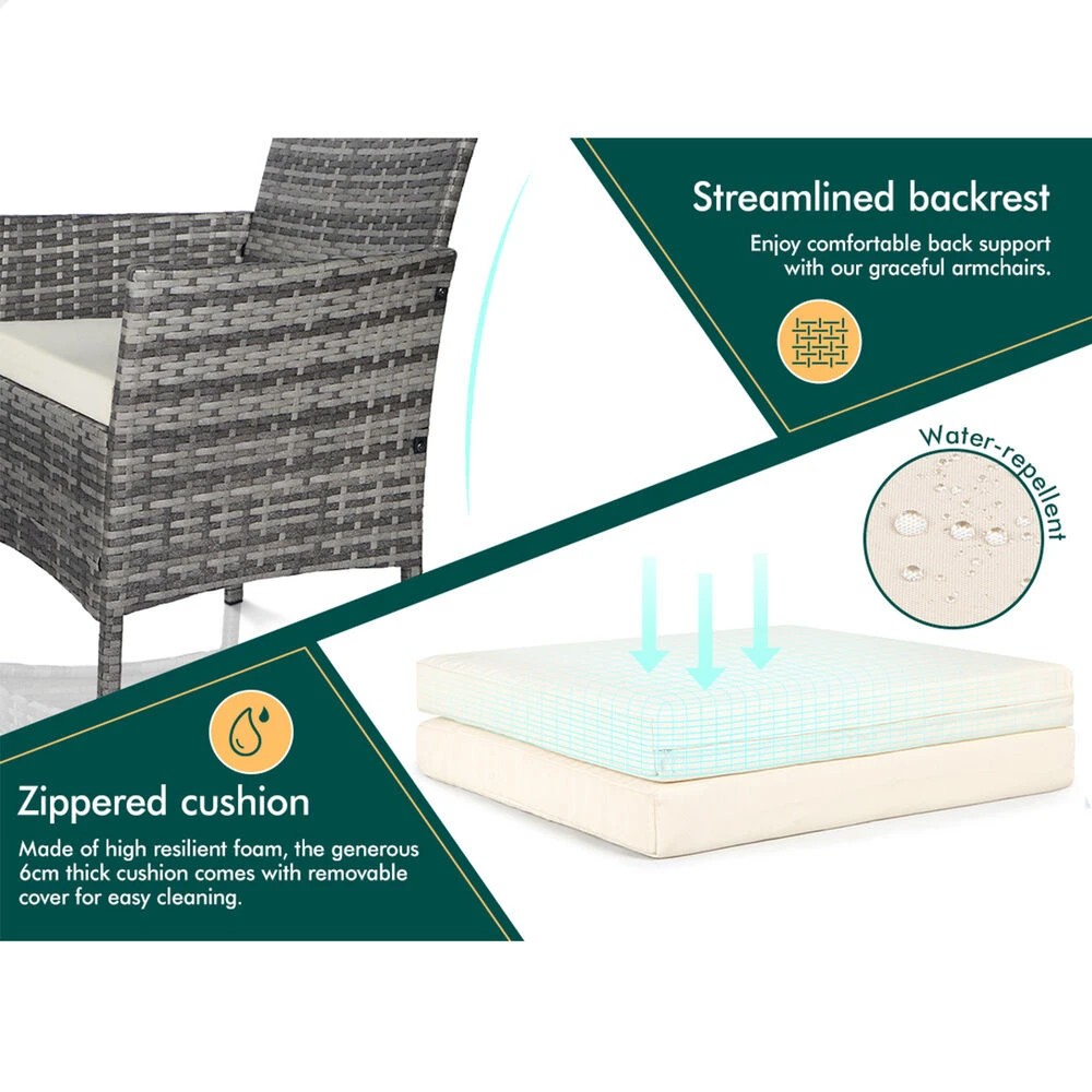 8 Alfordson 3PCS Outdoor Furniture Wicker Bistro Set Patio Sofa Table - Grey, 8 of 10