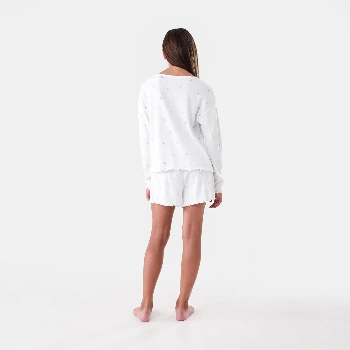 7 Long Sleeve Pointelle Pyjama Set Wht Rose, 7 of 9