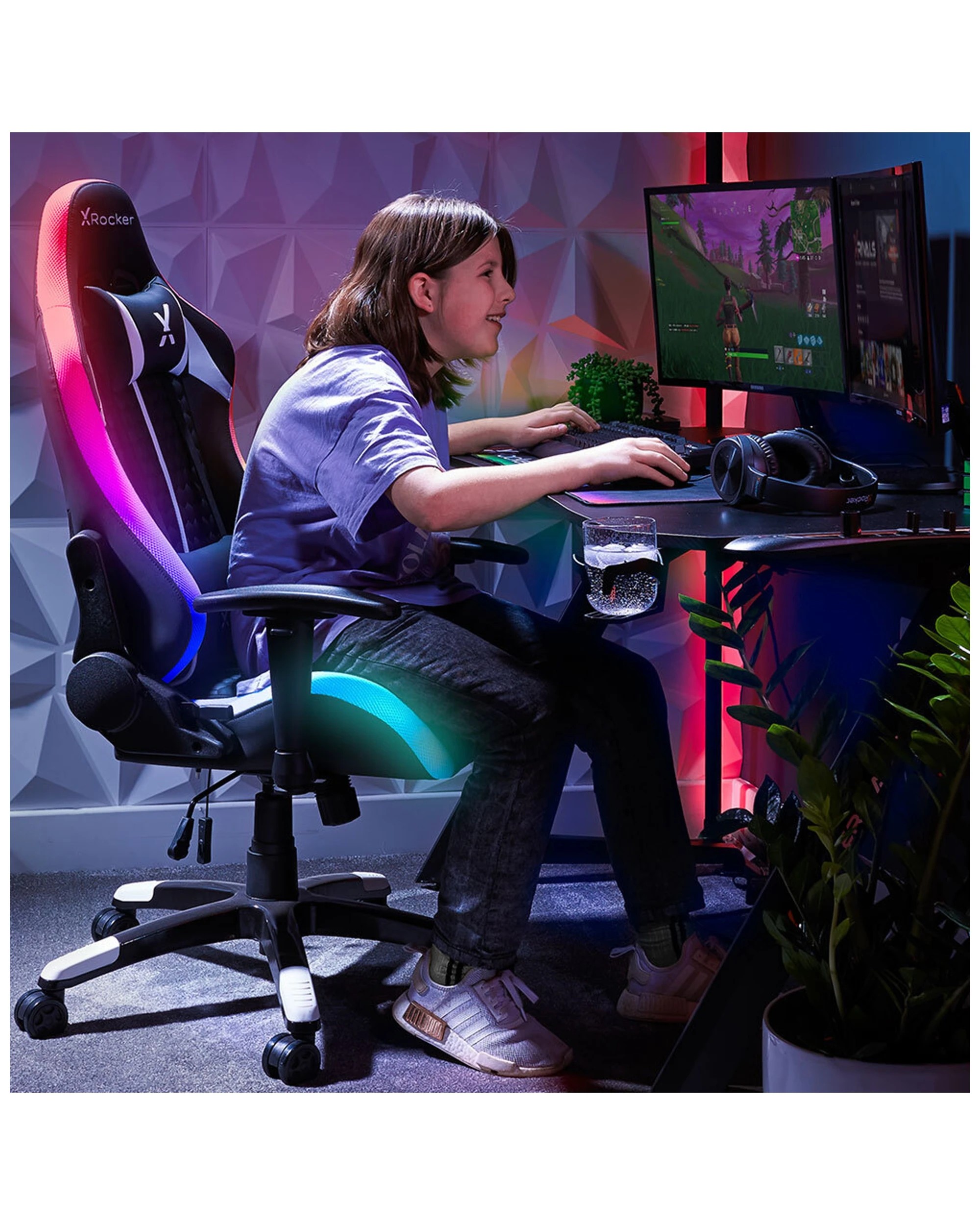 8 X Rocker Arteon Junior Esports Gaming Office Chair W/ Rgb
 - Black, 8 of 8